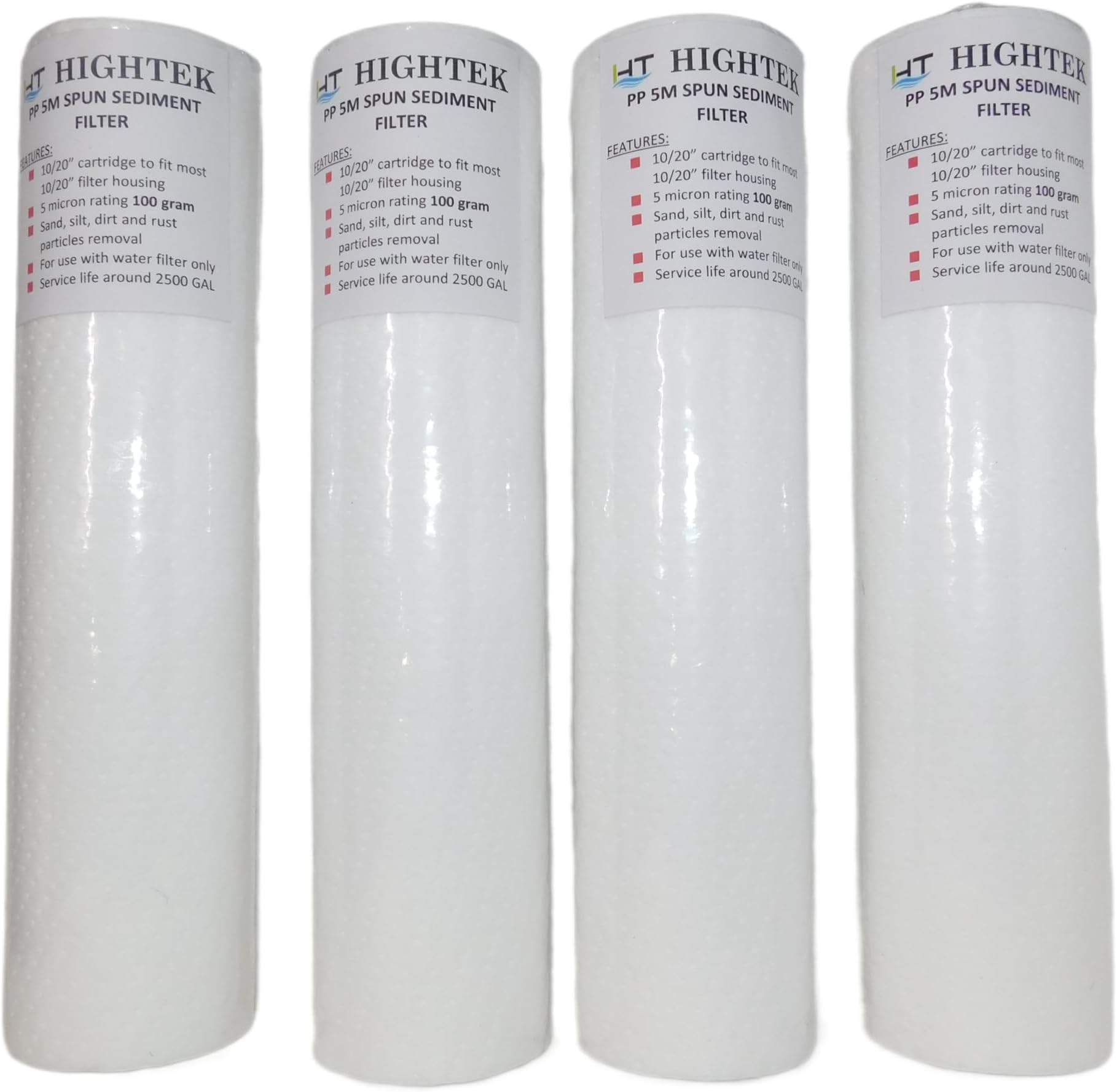 HIGHTEK PP Spun Cartridge Pre Filter | Outer Filter Candle | 5 Micron Pre Filter 10" PP Spun Filter for All Type RO Water Purifier from 9 LTR to 25 LTR (10 inches) Pack of 4 (100 gram)