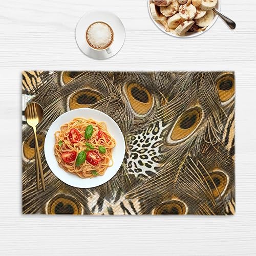 Miniatura 6 de Peacock Design Placemats Set of 4 Table Mats Washable Placemat Waterproof Place Mats for Party Home Dining Table Decor 18x12 in