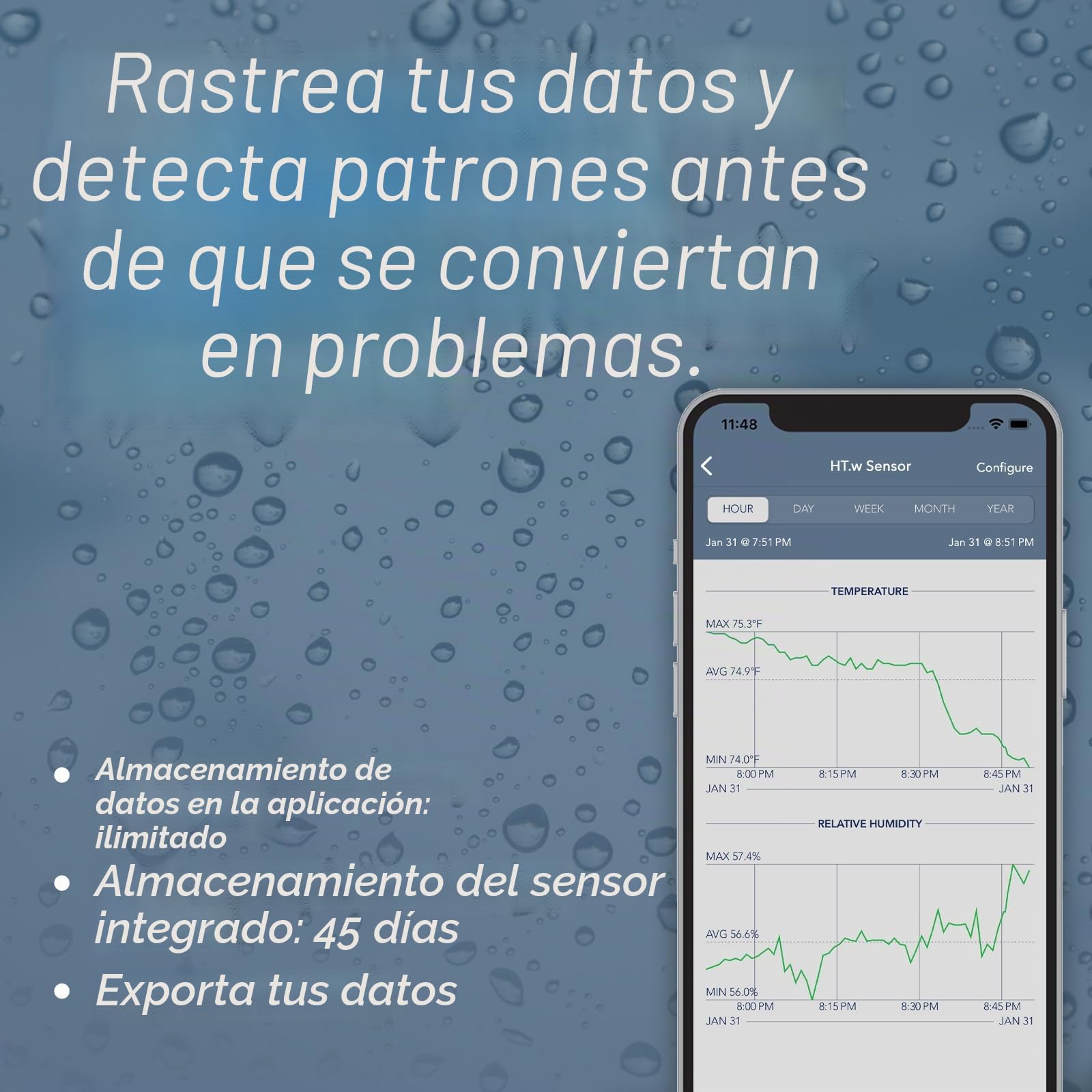 SensorPush HT.w Termómetro higrómetro inalámbrico resistente al agua para iPhone Android Hecho en Estados Unidos Sensor inteligente de humedad temperatura para interiores y exteriores con alertas