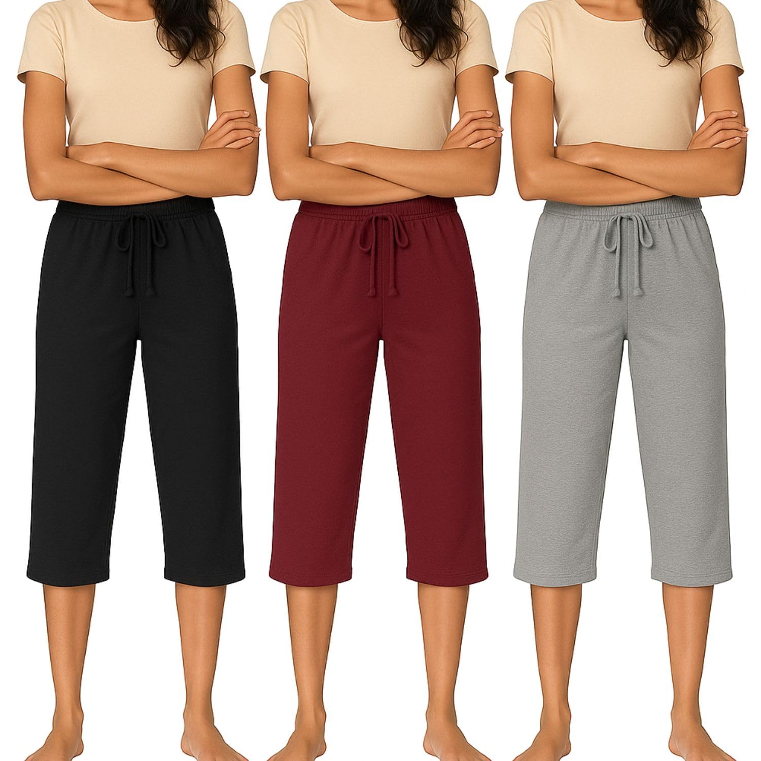 Women's 3/4th Capri, Cotton Capri With Loosefit For Girls (3Pack)-picture-17