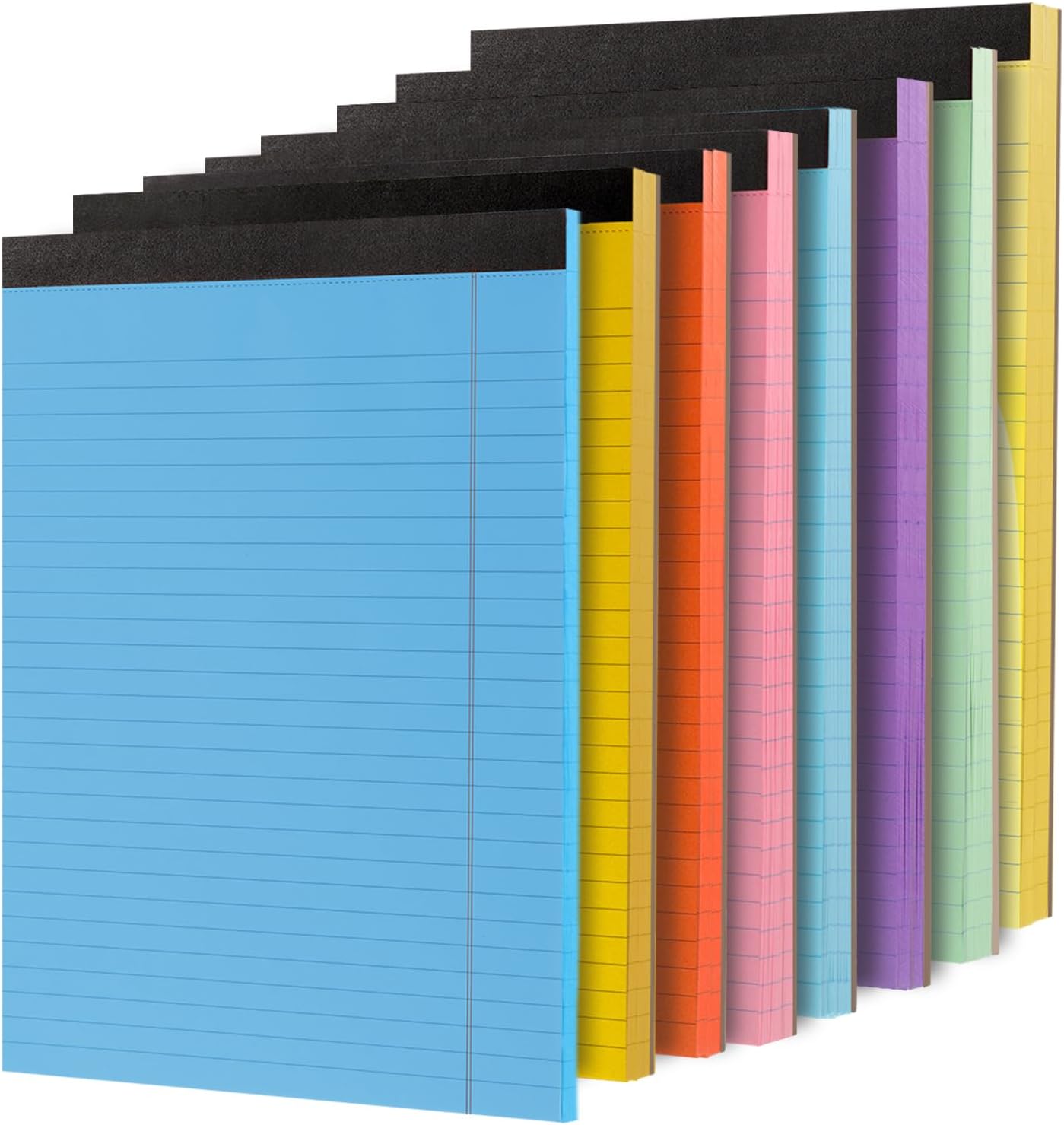 8 Pack Colored Legal Pads, Totally 400 Sheets Legal Pads 8 x 11.5inch College Ruled Writing Pads Wide Ruled Paper for Office, School, College, Professional