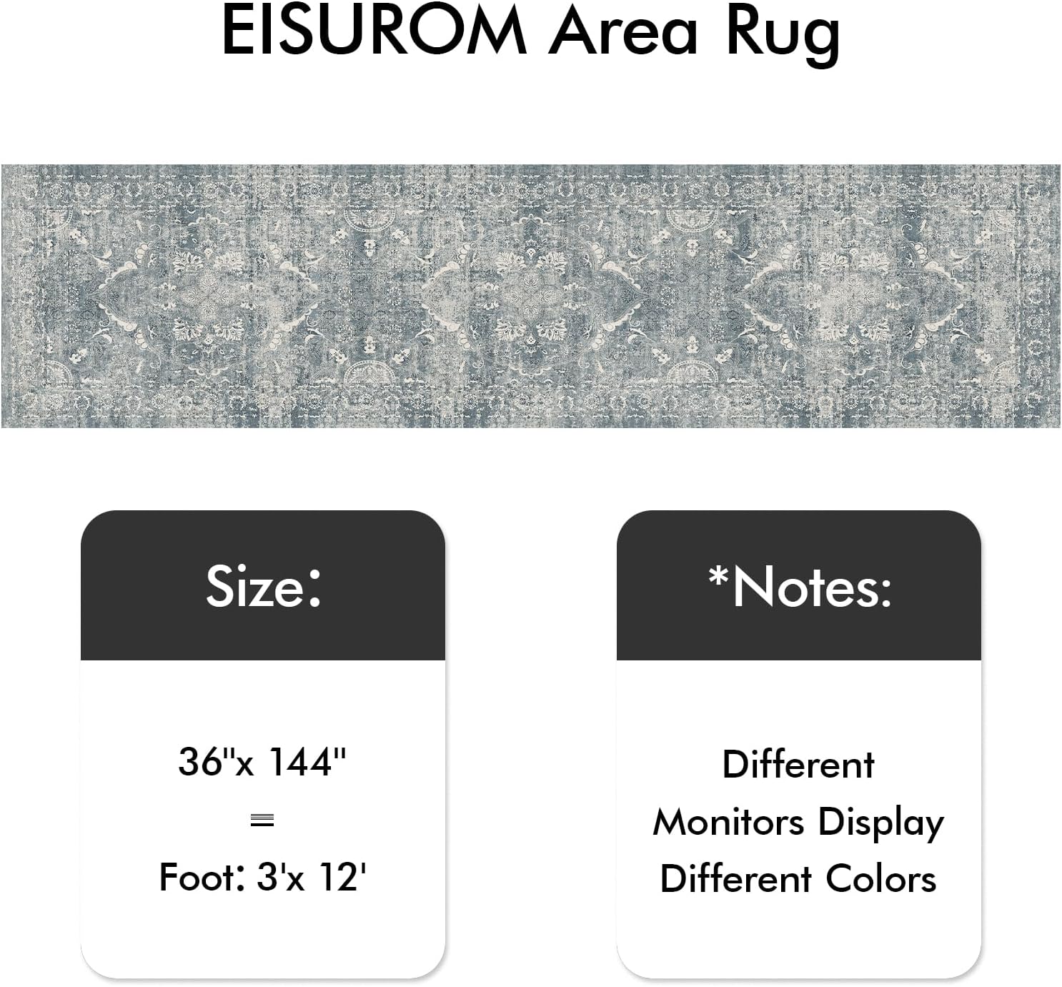 washable 3x12 runner rug - non-slip vintage thin rug for entryway low-pile medallion long rugs for hallway waterproof traditional runner indoor thin rug for kitchen (blue) blue 3'x12'