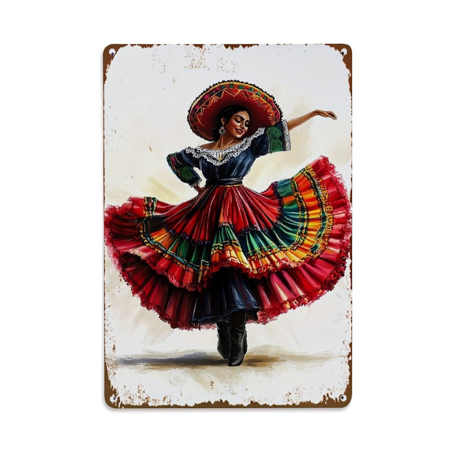 Jdfenggu Vintage Colorful Traditional Mexican Dress Pattern Retro Metal Tin Sign, Decor Art Poster For Bar, Home, Man Cave, Kitchen, Laundry Room Gift 8X12inch