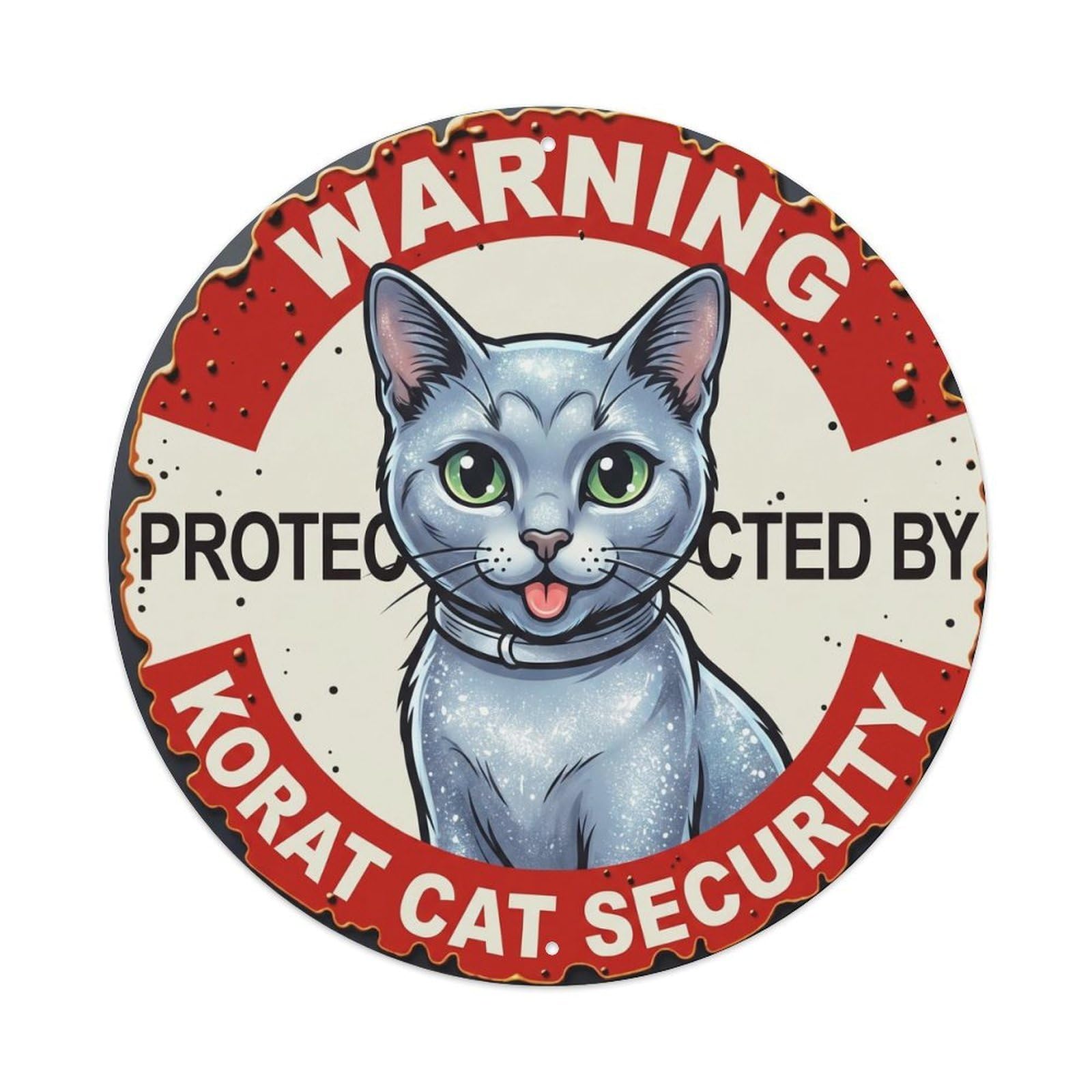 Tgrcjimh Style Metal Tin Sign Warning Protected By Korat Cat Security Vintage
