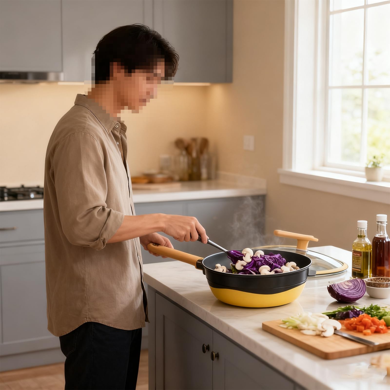 Regulacja temperatury Nonstick Wok, Odporność na wysoką temperaturę Kuchenka ceramiczna ze stopu tytanu Szybkie przewodzenie ciepła dla 2-6 osób (żółty)