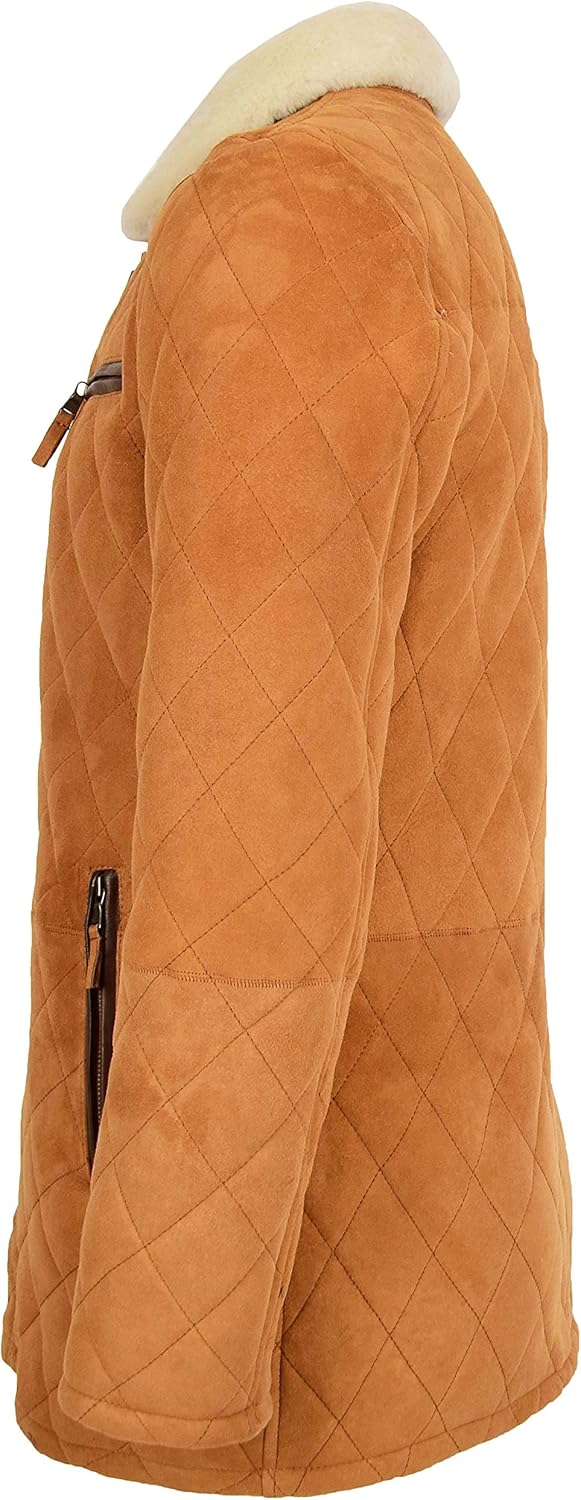 House of Leather Mens Real Sheepskin Coat Cross Stitch Shearling Anorak Edwin