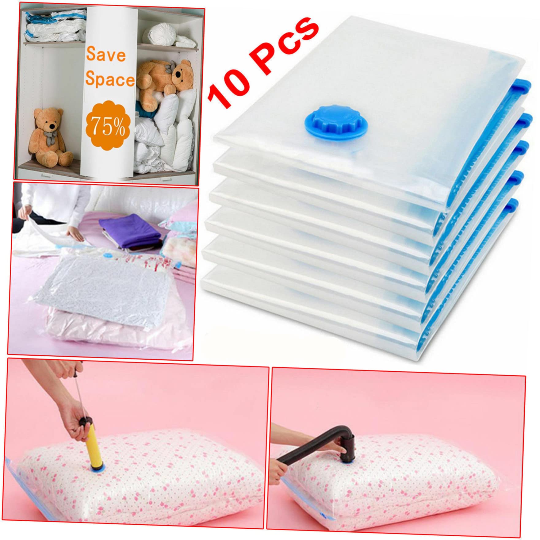 Bolsa de Almacenamiento al Vacío 10 Piezas 70x100cm Pa Pe | Bolsa para Comprimir Ropa, Compresión al Vacío y Ahorro de Espacio, Capacidad Supergrande