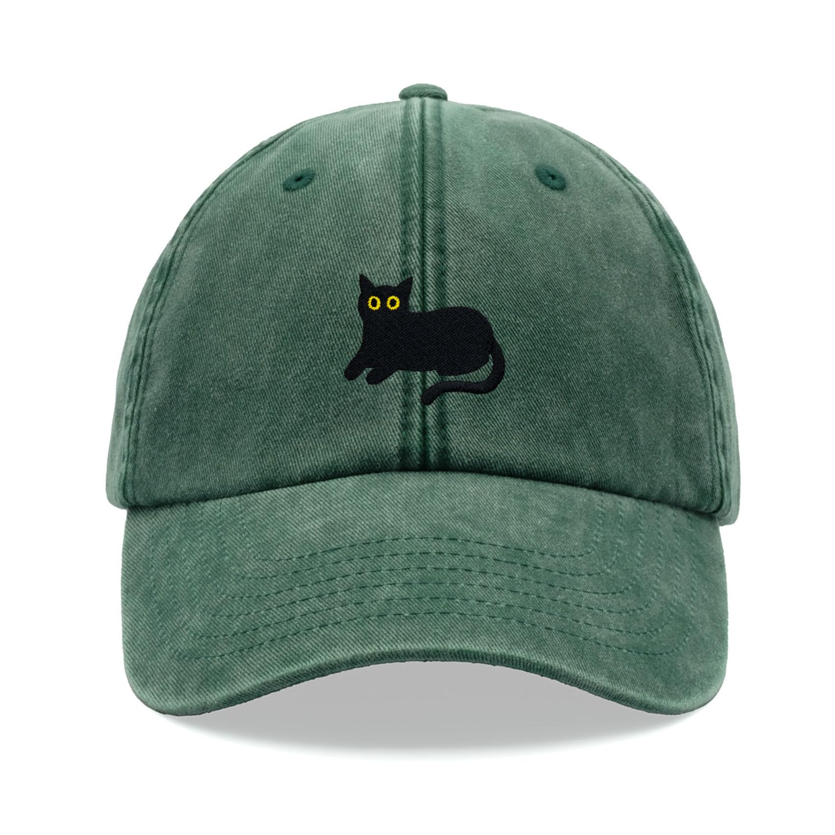 Black Cat Lying Down Baseball Cap Vintage Washed Unisex Dad Hat Adjustable Bottle Green