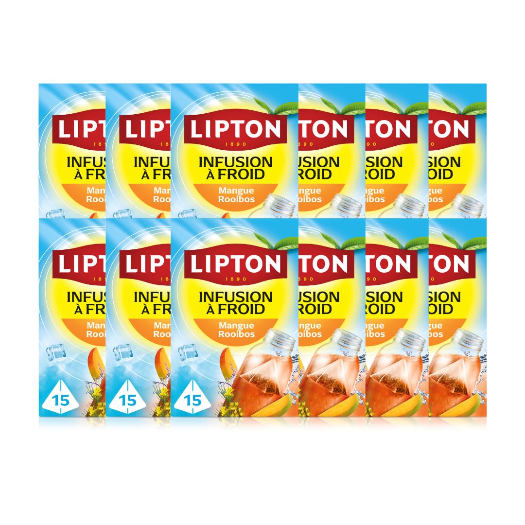 Lipton, Infuse à Froid, Infusion à Froid, Goût Mangue et Rooibos, Idéale pour le Thé Glacé, Ingrédients d'Origine 100% Naturelle, 15x12 Sachets Pyramid, 180 Sachets