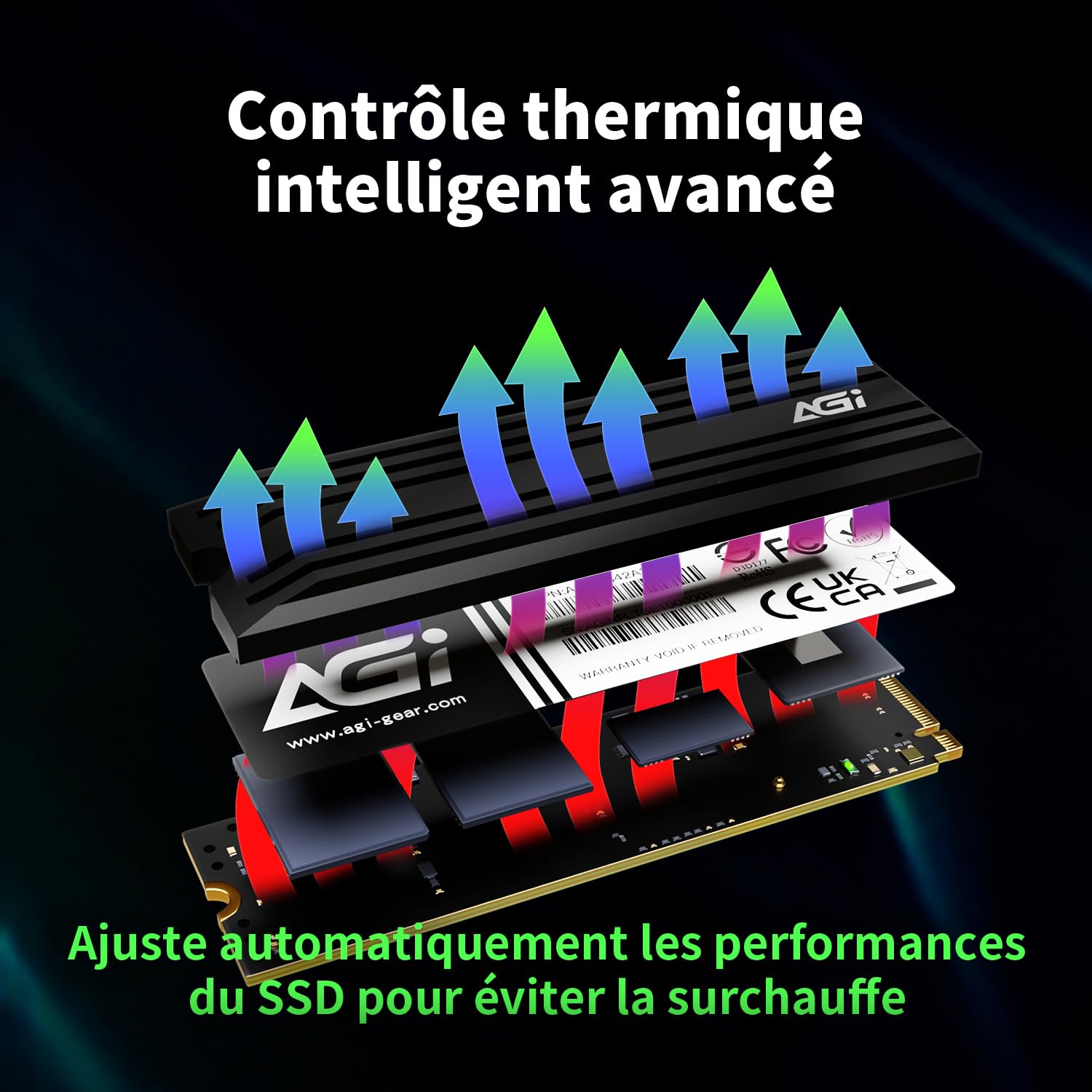 AGI AI828 1 to M.2 NVMe PCIe 4.0 SSD Interne avec Dissipateur Thermique