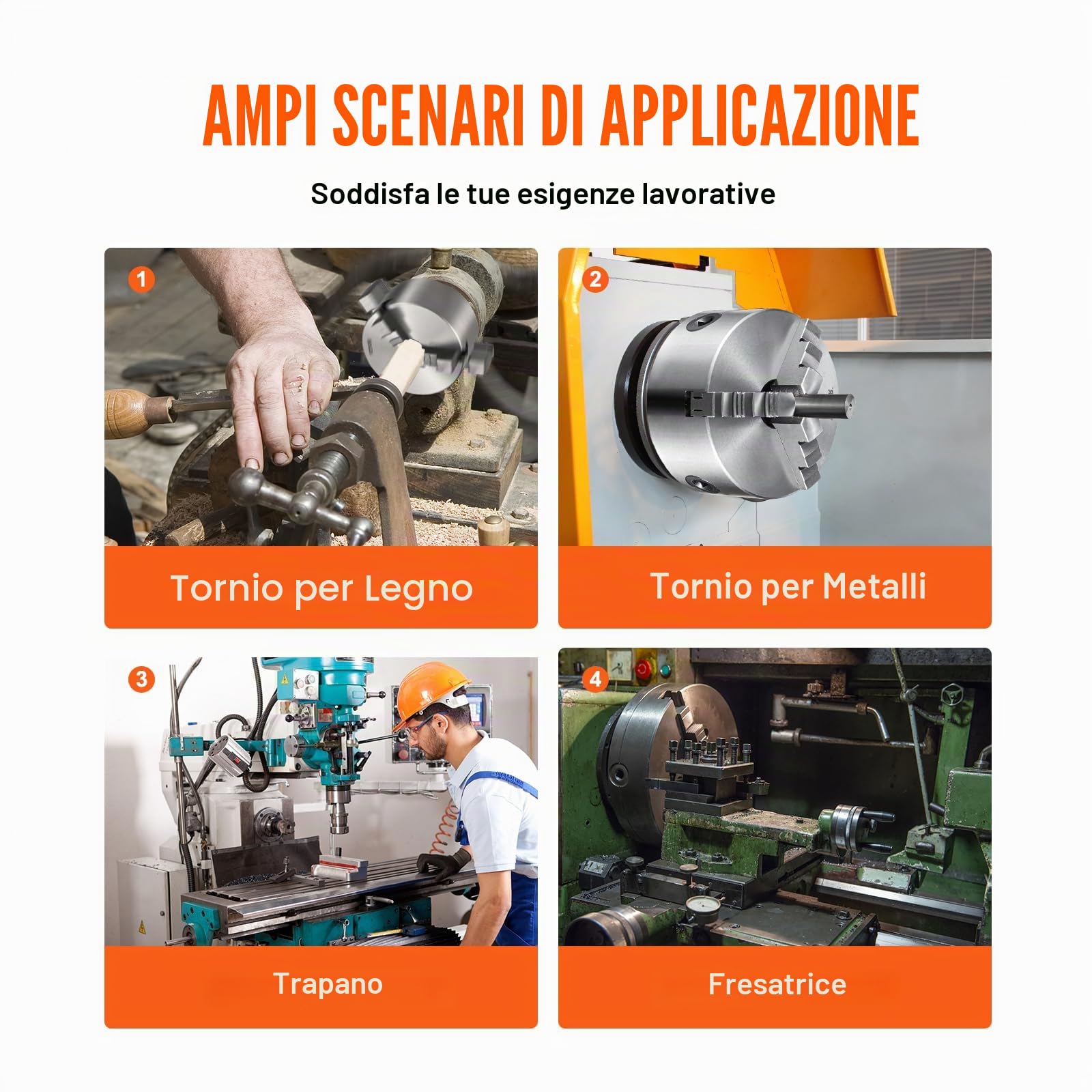 VEVOR Mandrino a 3 Ganasce per Tornio Mandrino Autocentrante Materiale in HT300 Diametro 160 ± 5 mm, Mandrino per Tornio a 3 Griffe Gamma di Serraggio 3,5-60mm, Mandrino Autocentrante per Tornio 160mm
