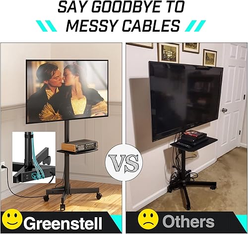 Miniatura 3 de GREENSTELL Soporte de TV con toma de corriente, carrito de TV móvil con ruedas para televisores de pantalla plana LED LCD de 23 a 60 pulgadas, hasta