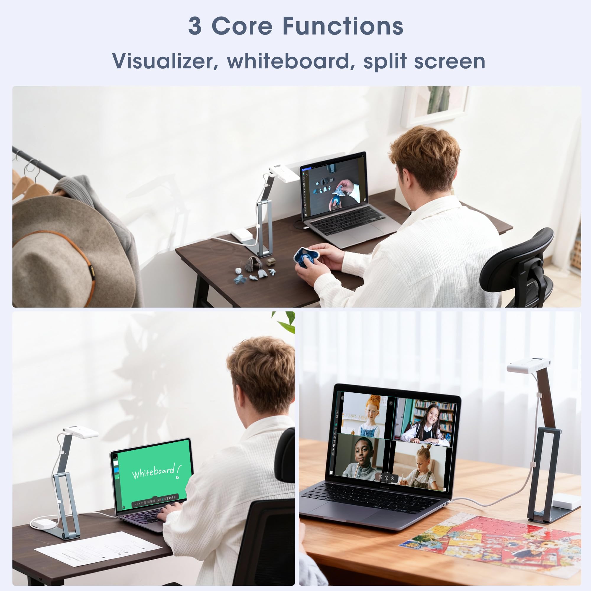 Dokumentenkamera Scanner 16MP Mobil: 4K Dokumentenscanner mit A3 USB Autofokus AI Rauschreduzierung & OCR für Zoom Teams Webinar Online Unterricht Klassenzimmer Schule