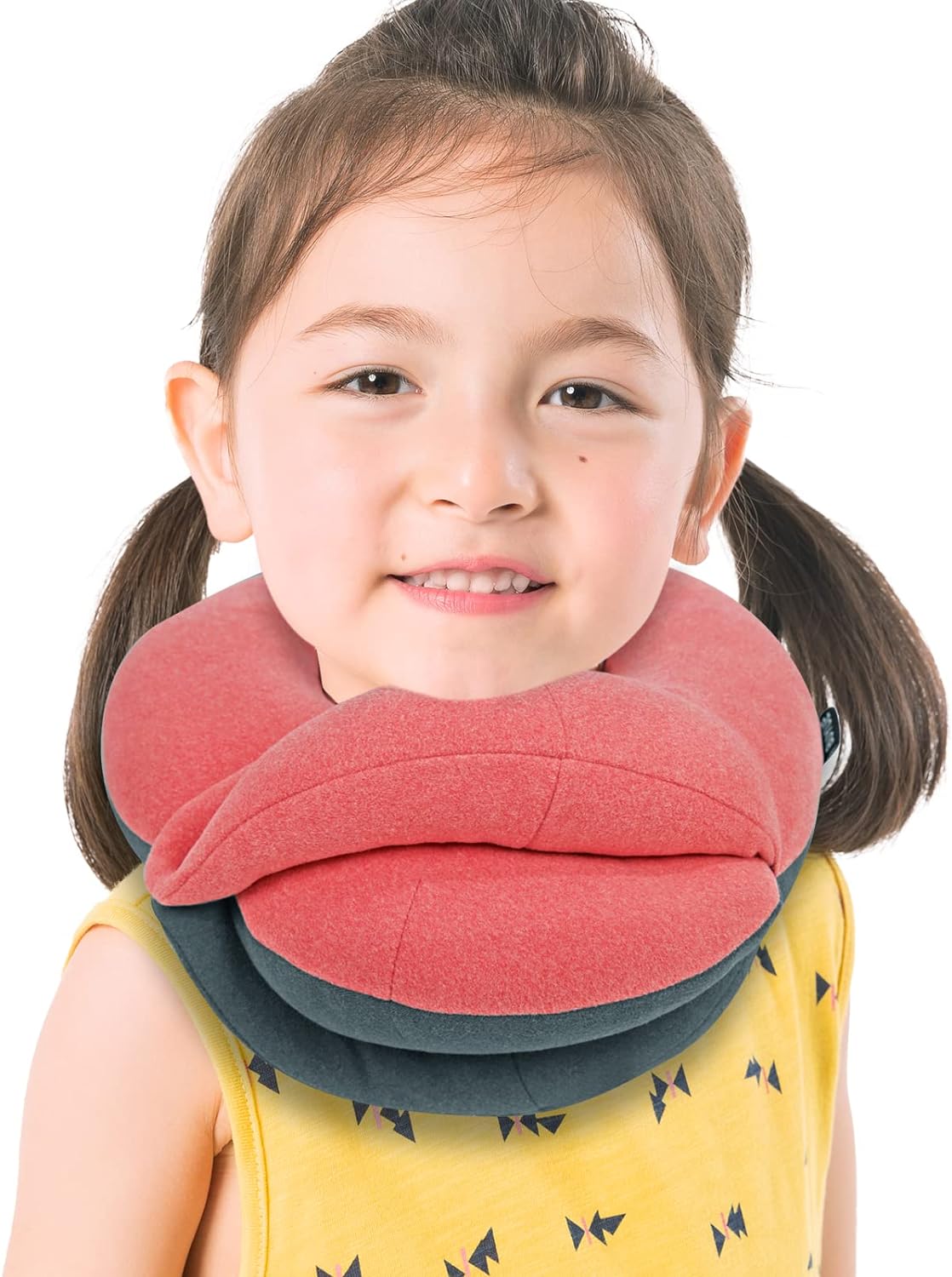 BUYUE Kids Travel Pillows for Airplane, 360° Head Support Sleeping Essentials for Boys Long Flight, Skin-Friendly Soft Neck Pillow for Traveling in Car Seat, (Small, Pink Grey, 40-90 lbs)