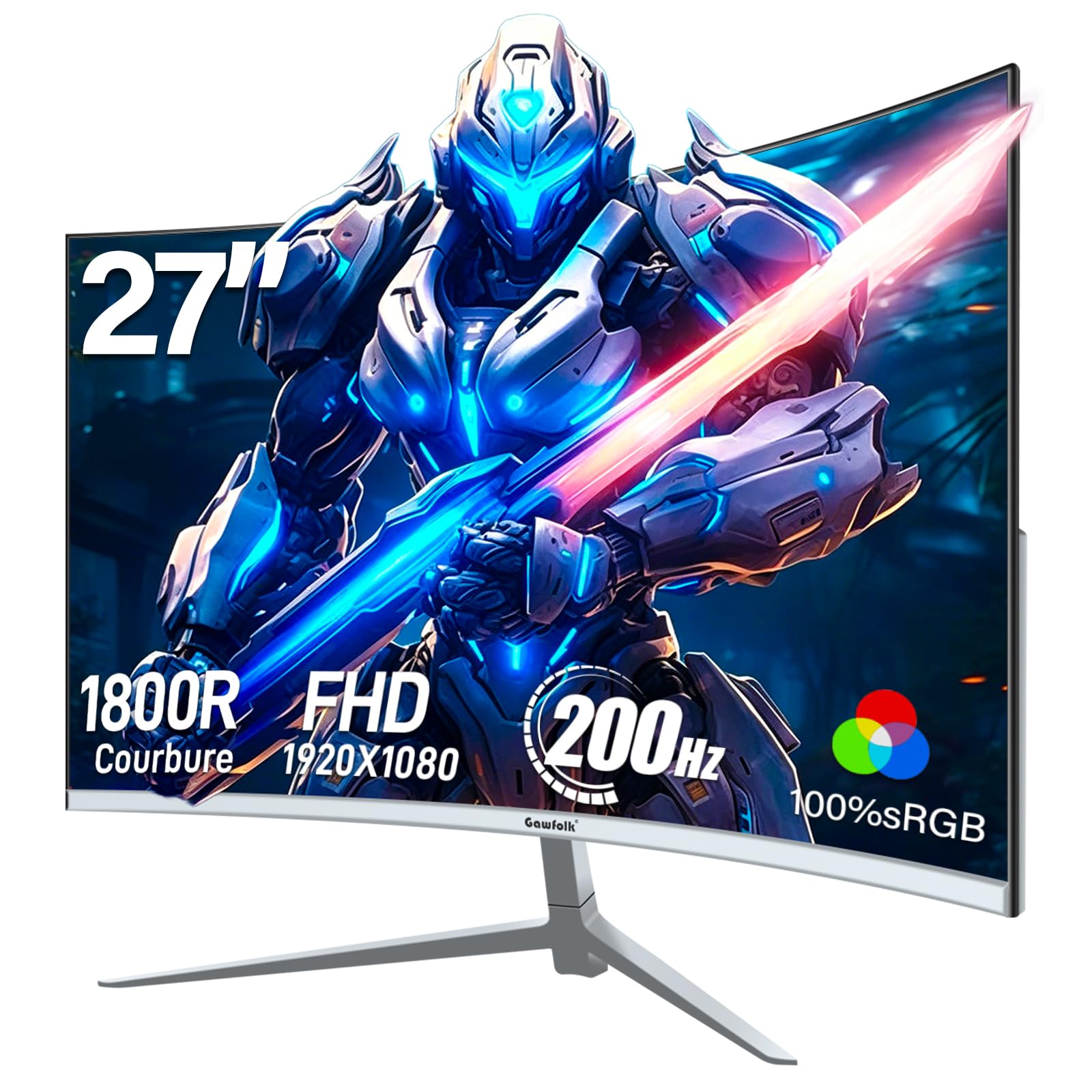 Gawfolk Gaming Monitor, Curved PC Bildschirm Full HD 1080P,Gebogenes Computer Bildschirm with 24/27/32/34/38/49 Zoll 75Hz/100/144/165/200/240 Hz,