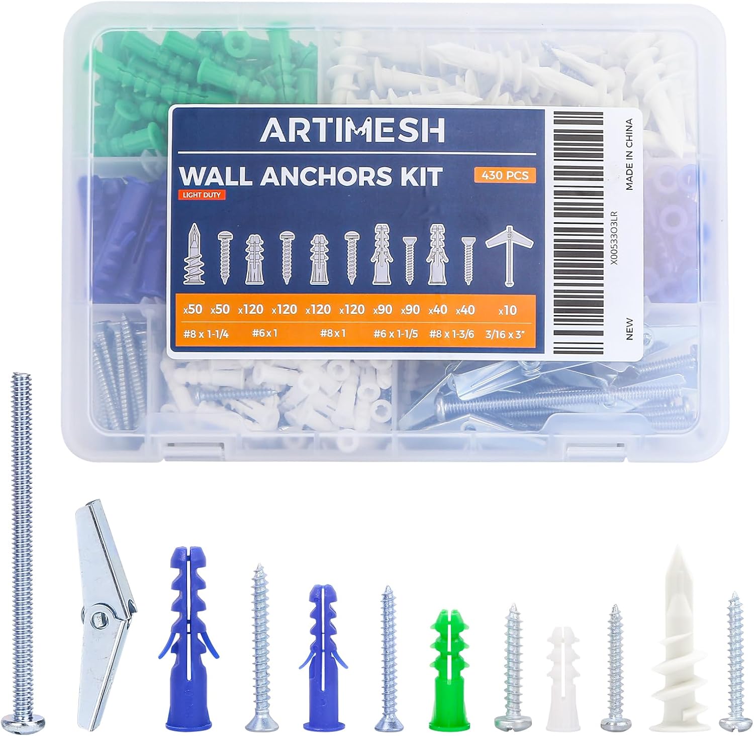 430PCS Wall Anchors Assortment Kit with Drywall Anchors and Screws, Toggle Bolt Anchors, 6 Sizes Picture Frame Hanging Kit