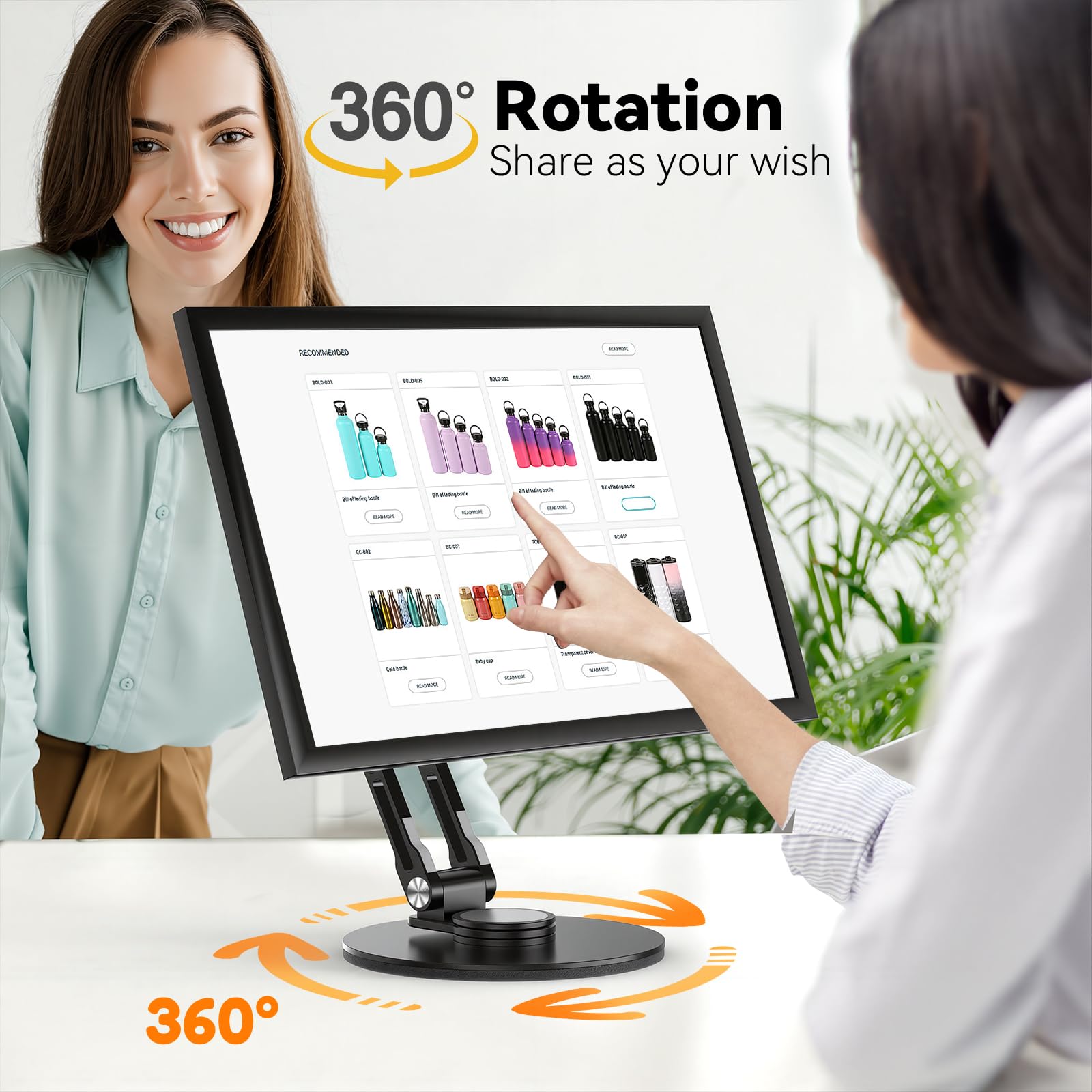 Echo Show 15 Soporte giratorio e inclinable, diseño de tres bisagras, ángulo y altura ajustables con base de rotación de 360°, soporta cambiar entre pantallas horizontales y verticales, hecho de