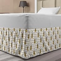 Vista 1 de Ambesonne Guitar Bedskirt, Hand Drawn Style Pattern with Musical Instruments Notes Polka Dots Retro, Bedroom Decor Wrap Around Elastic Bed Skirt