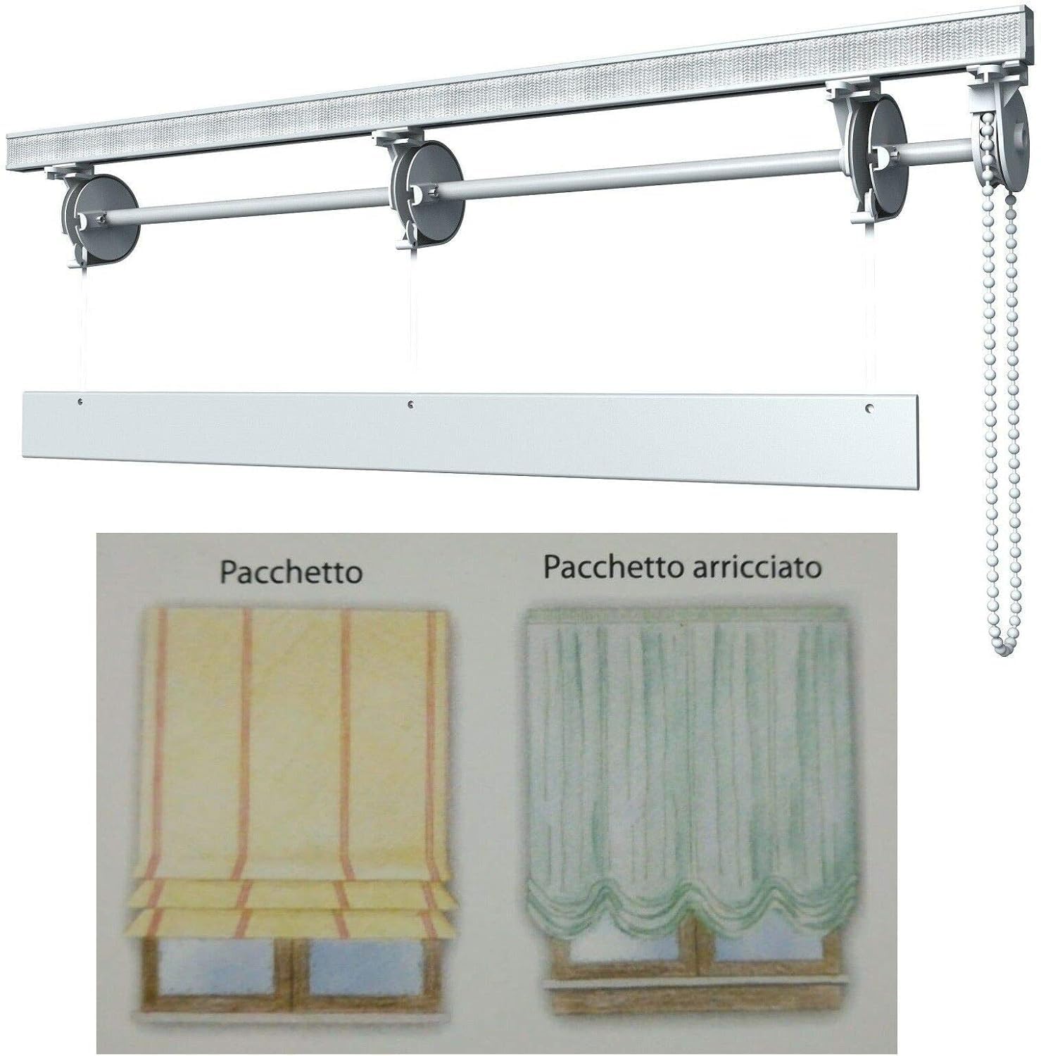 Bastone, sistema tende pacchetto con catenella EMMEBI AT430F scorritenda profilo (100 cm. A parete - a sinistra - 3 calate)