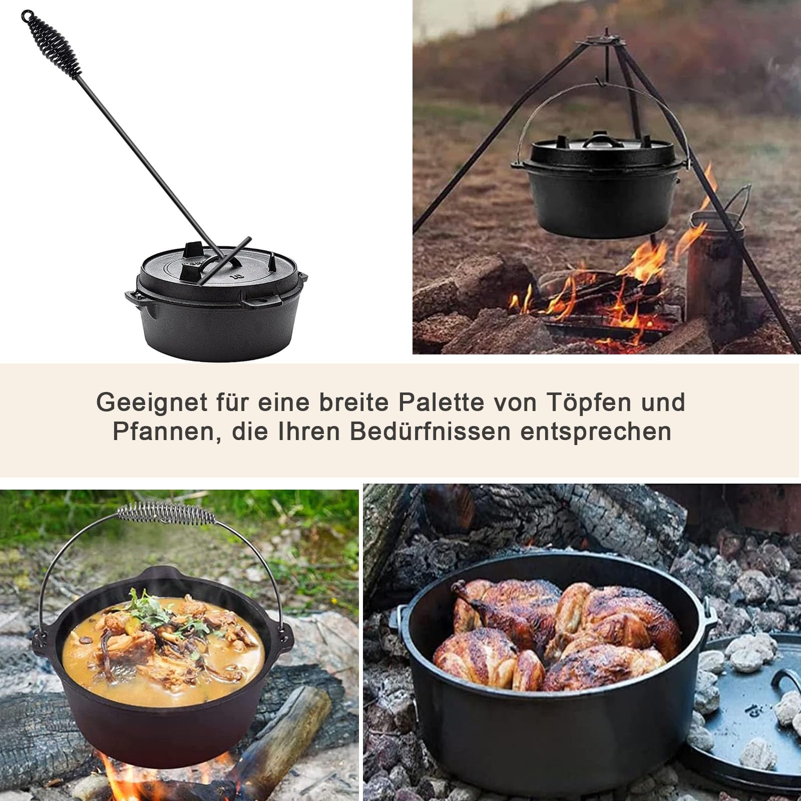 Dutch Ovens Sollevatore per Coperchio, Gancio per Manico del Sollevatore di Coperchio, Accessorio da Cucina, Sollevatore di Pentole da Esterno, per Barbecue, Pentole da Cucina, Campeggio, 26 CM