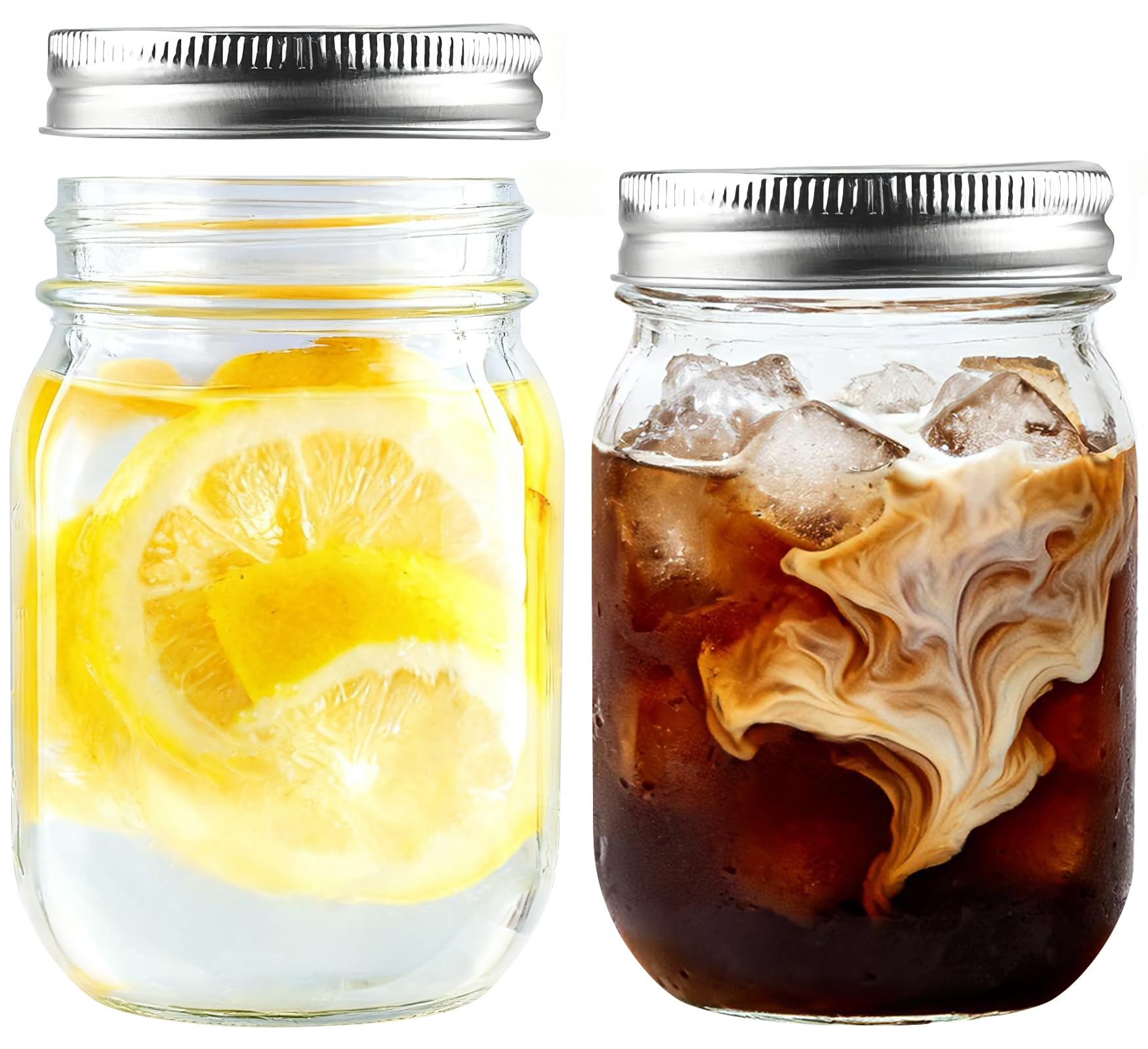 2-Pack 16oz Mason Jars with Airtight Lids - Regular Mouth Glass Canning Jars for Meal Prep, Overnight Oats, Preserving, Jam, Honey, Pickling | Ideal for Wedding Favors & Party Decor