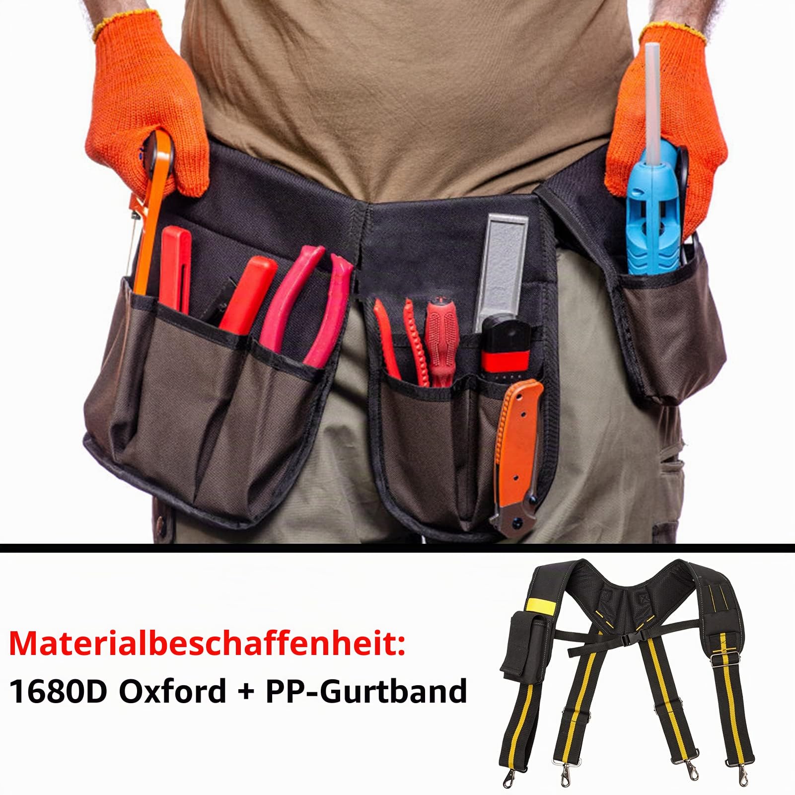 Werkzeuggürtel Hosenträger, Heavy Duty Arbeit Hosenträger Hängende Werkzeugtaschen Hosenträger Tragbare Werkzeughalterung Mit Handytasche Und Verstellbarem Gurt, Für Elektriker Schreiner
