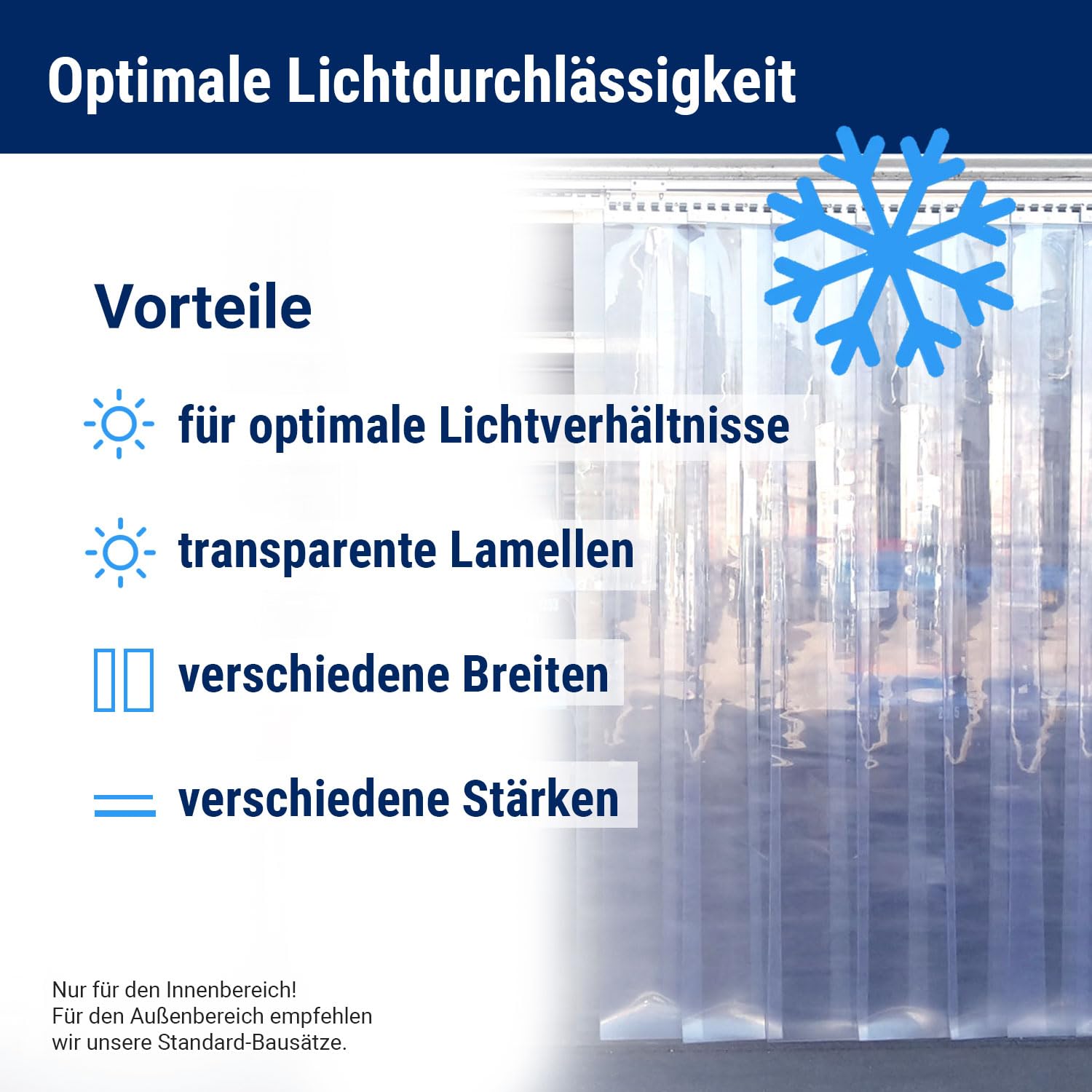 Zettl GmbH cortina de tiras de PVC, resistente al frío temperatura de servicio +/- 0,0 C° a -25C°, lamas 300x3mm transparentes, altura 2,00 m, ancho 1,00 m, acero inoxidable