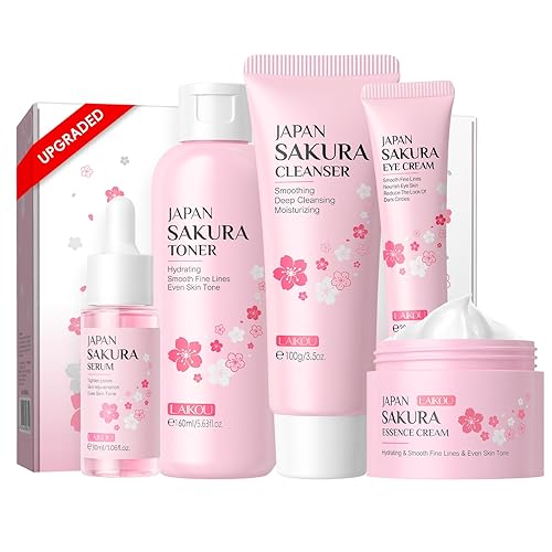 Miniatura 13 de LAIKOU Juego de Cuidado de la Piel JAPAN SAKURA - Juego de regalo de belleza para el cuidado de la piel con suero, crema para ojos, crema facial,