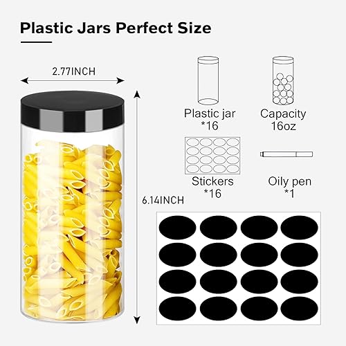 Miniatura 9 de Tarros de plástico de 8 onzas, tarros de plástico transparente para slime, 24 unidades, tarros redondos vacíos con tapas blancas, apilables,