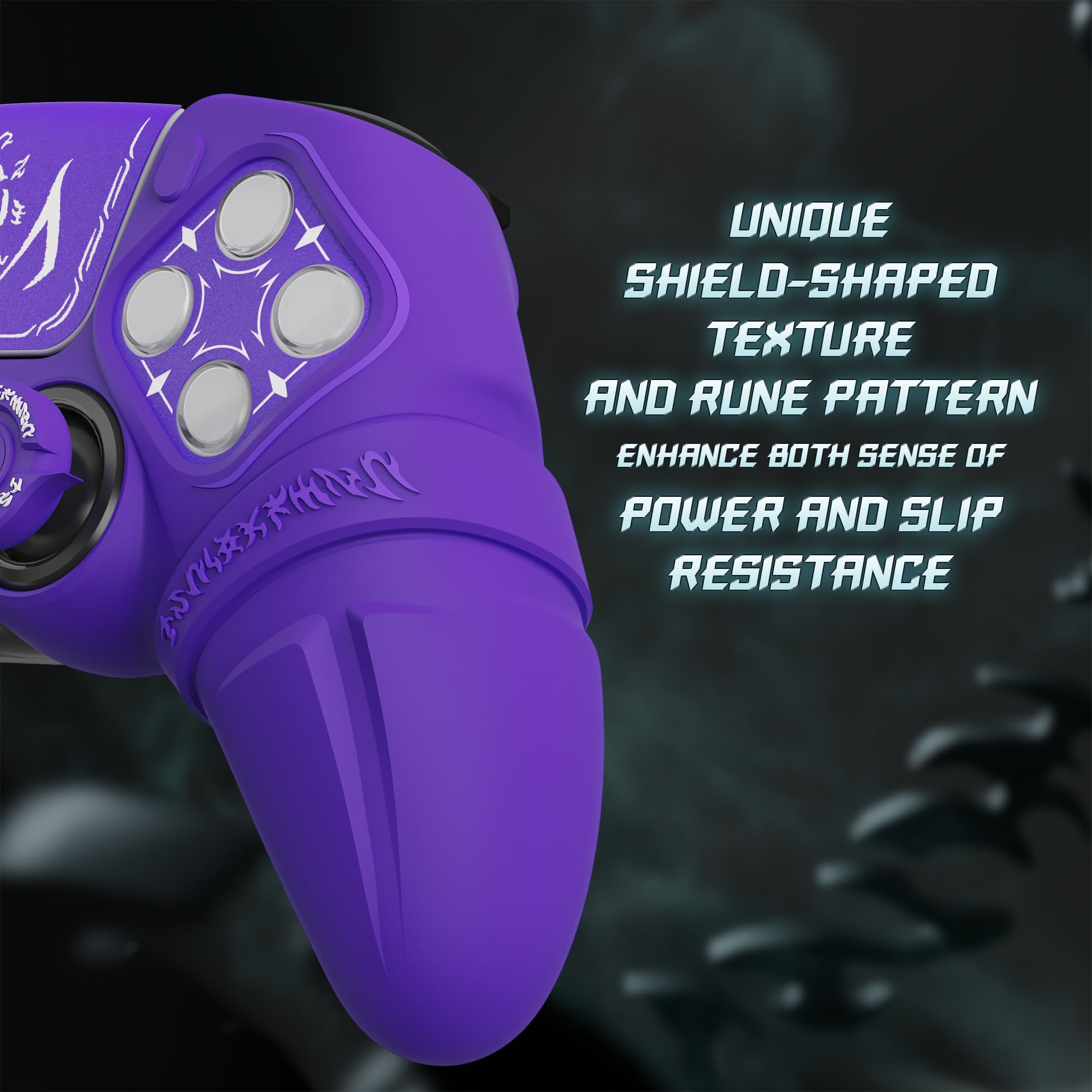 playvital Cover Skin per ps5 Controller,Custodia Protettiva Silicone Antiscivolo per ps5 Joystick&Copri Levette Analogiche&Adesivo Touchpad(Runes)-Compatibile con Base di Ricarica-Viola