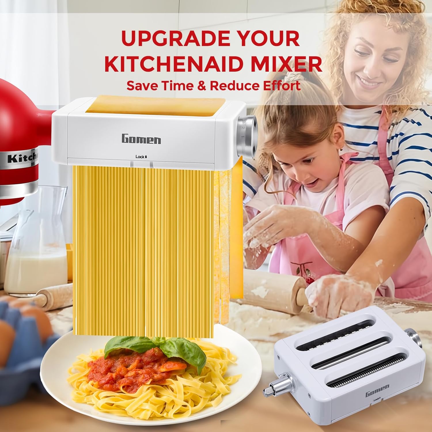 Quick Install & Switch Pasta Maker Attachment for KitchenAid Stand Mixer, Easy Use Homemade Spaghetti & Macaroni, Ideal Home Chef Tool & Foodie Gift
