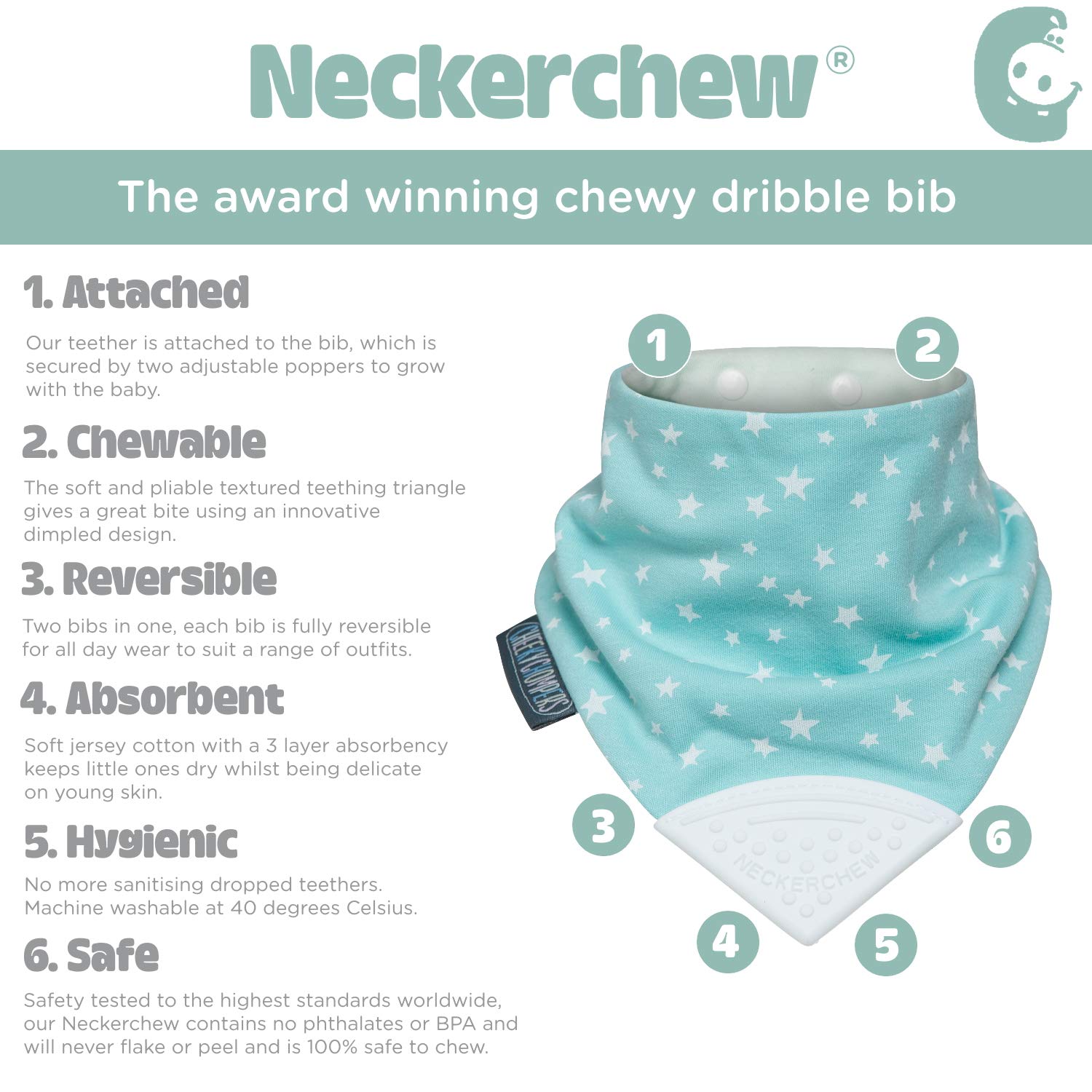 Cheeky Chompers Bavoir Bandana Vert Sauge Étoiles Blanches Taille Unique Enfant