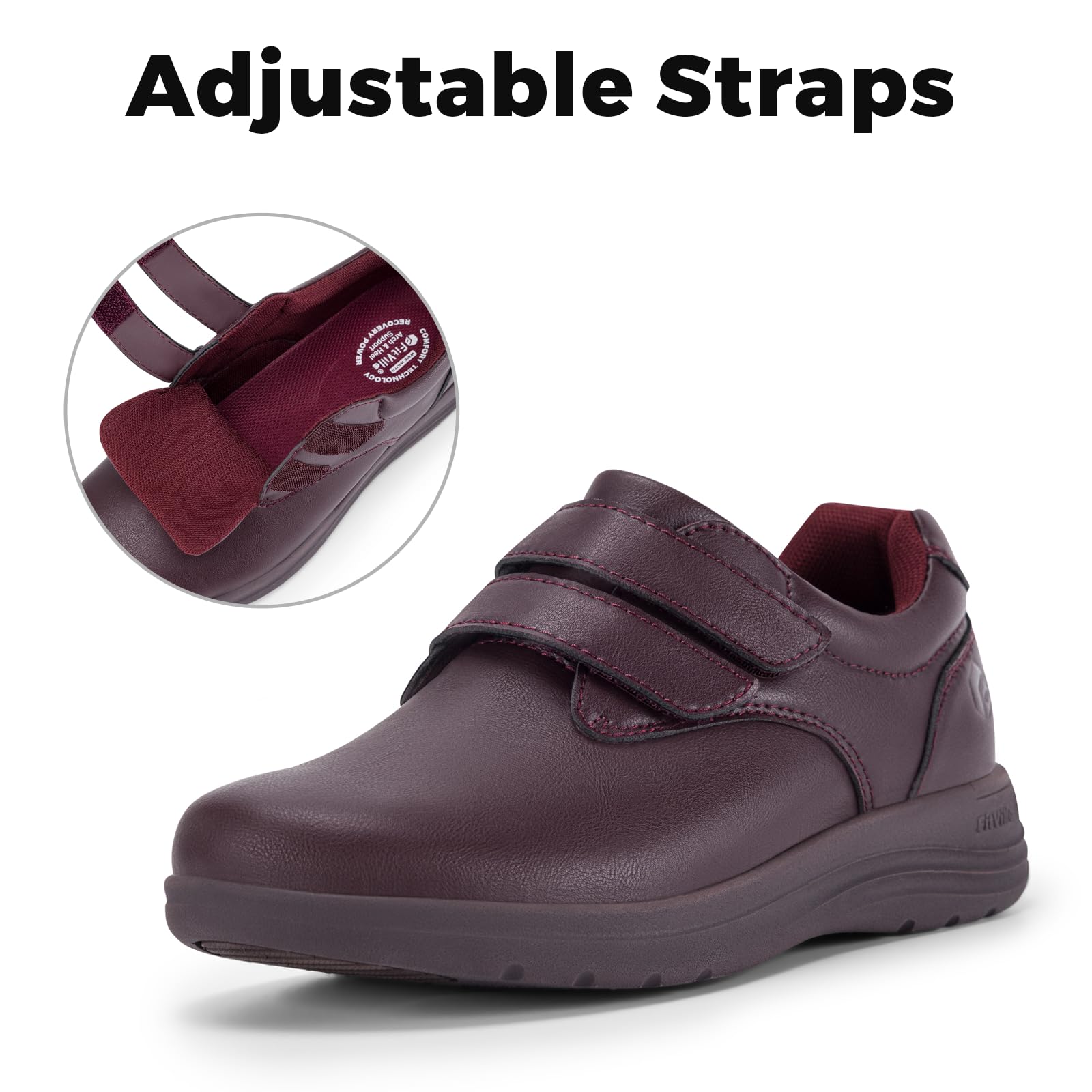 FitVille Scarpe Diabetici Donna Pelle Pianta Larga Scarpe Ortopediche Strappo Scarpe Comode da Passeggio pour Piedi Sensibili Piedi Gonfi