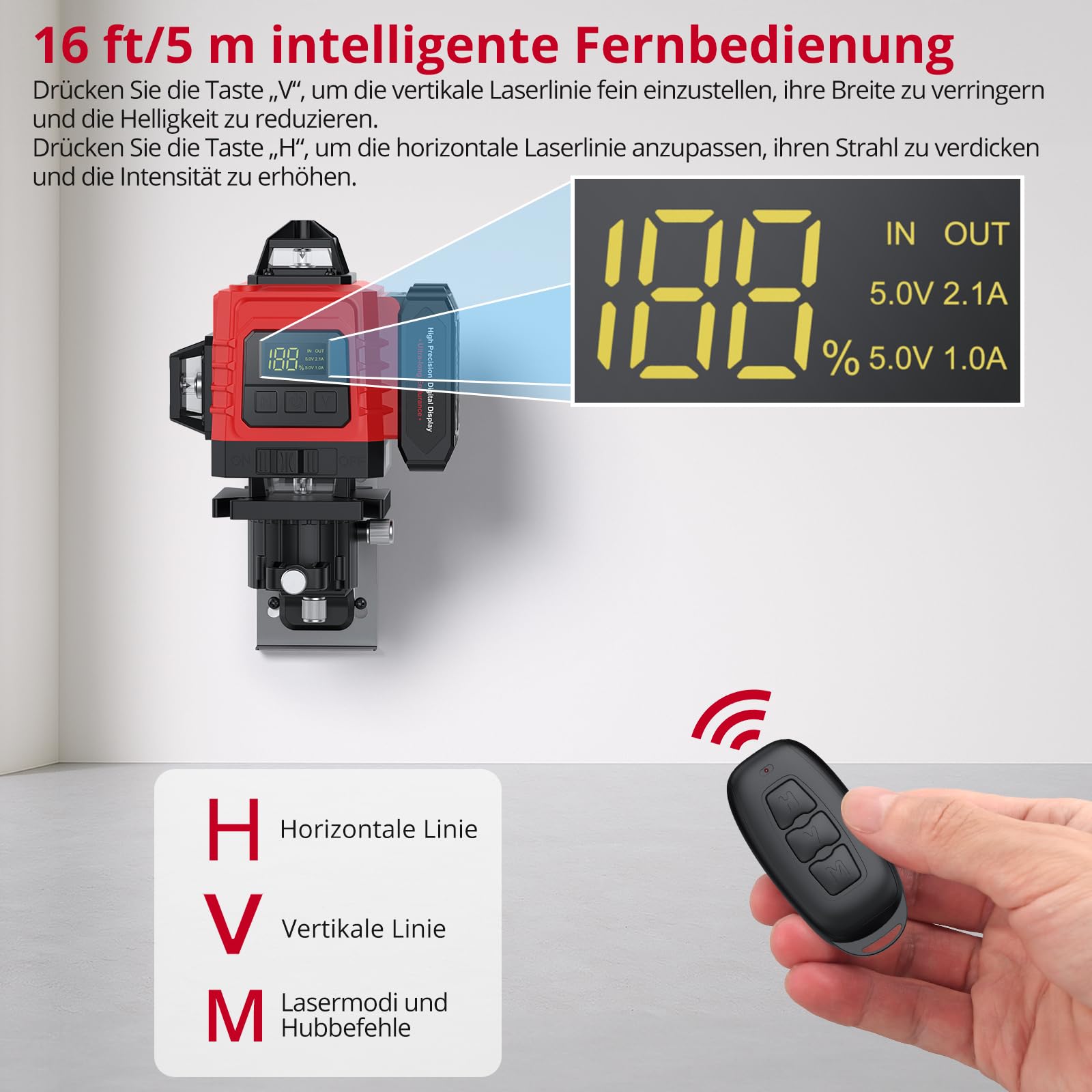 XUNTOP Laser Wasserwaage Selbstnivellierend Kreuzlinienlaser Grün Laser 16 Linienlaser 360° Projektionswinkel IP54 Horizontal/Vertikal Mit Fernbedienung und Wandhalterung für Baustelle Heimwerker
