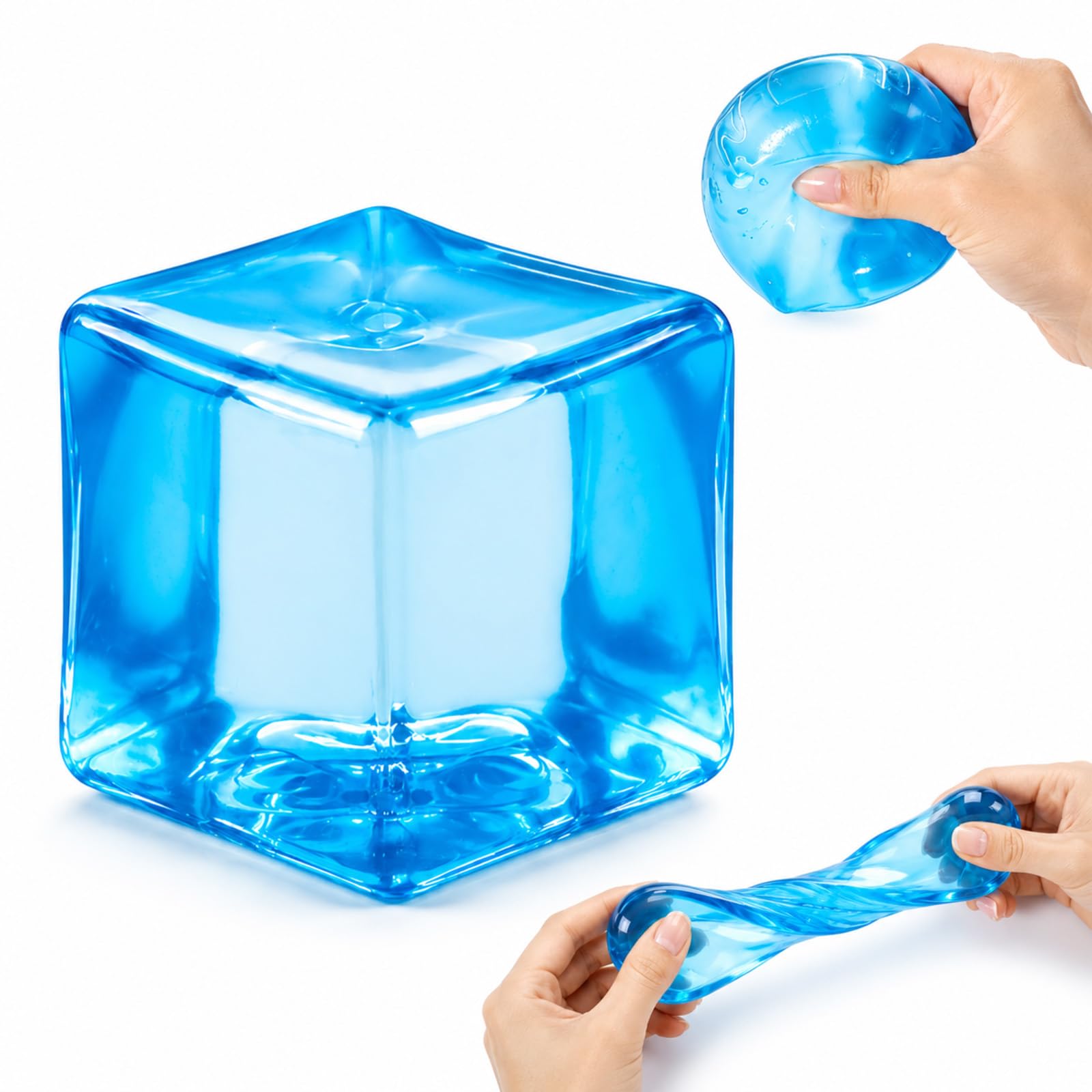 Squishy Cube, Transparent Blue Soft Cube for Desk & Travel