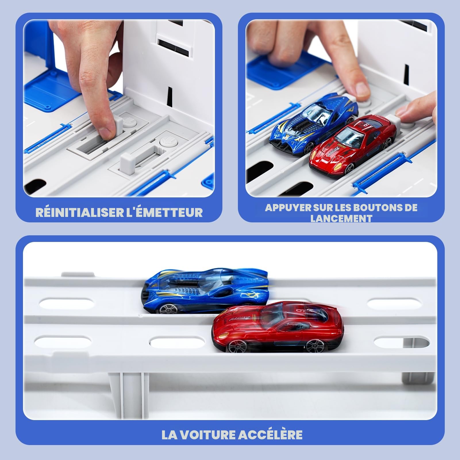 Transport Truck - Voiture Jouet pour garçons âgés de 3, 4, 5, 6 Ans - Portable - avec 8 Voitures de Course - Véhicule de Transport - Jouet pour Enfants (Bleu)