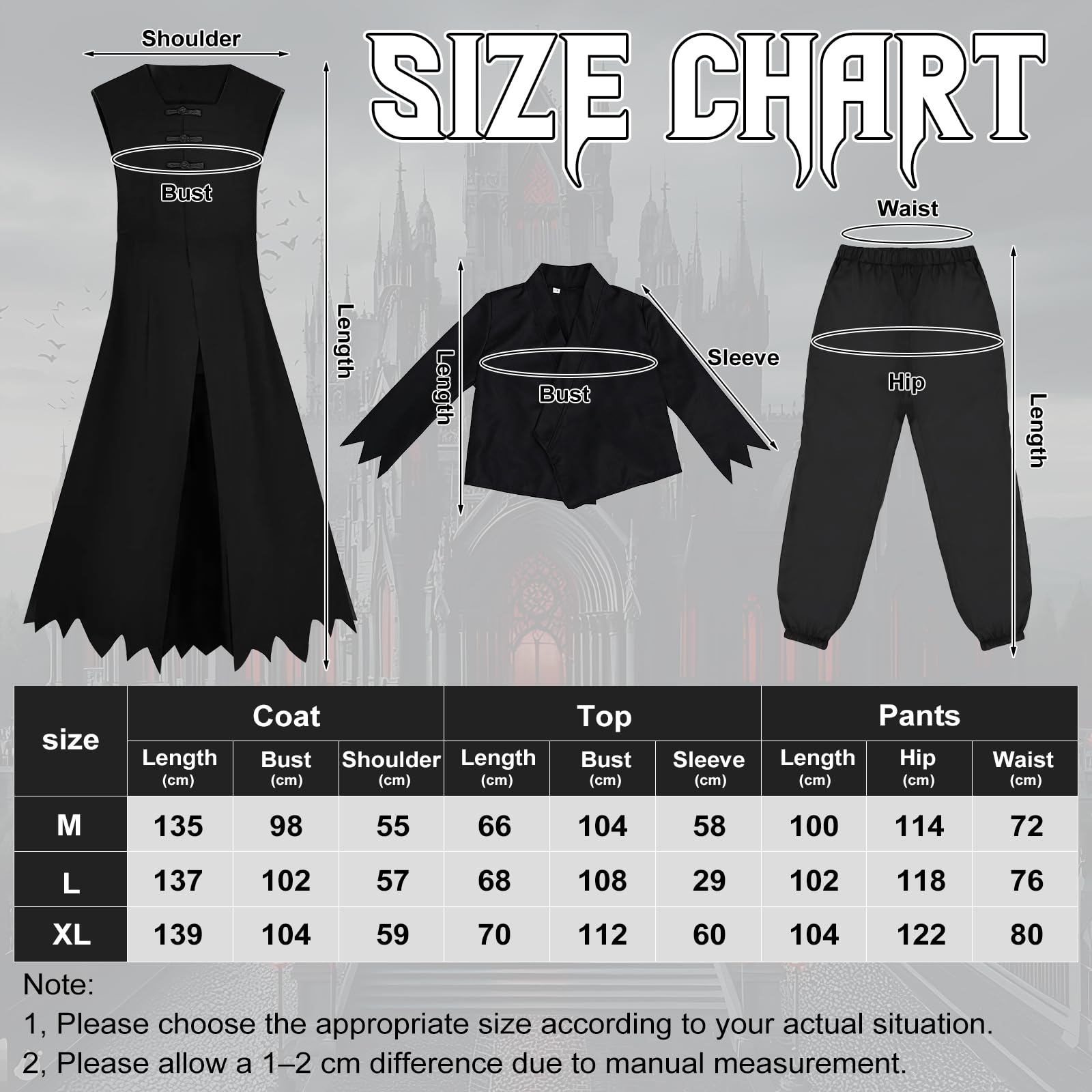 Costume Carnevale Uomo, Déguisement Cosplay per Adulti con Maglia, Pantaloni, Mantello, Cappello e Accessori Coordinati, Outfit Scuro e Misterioso per Halloween Carnevale Feste Tema Travestimenti