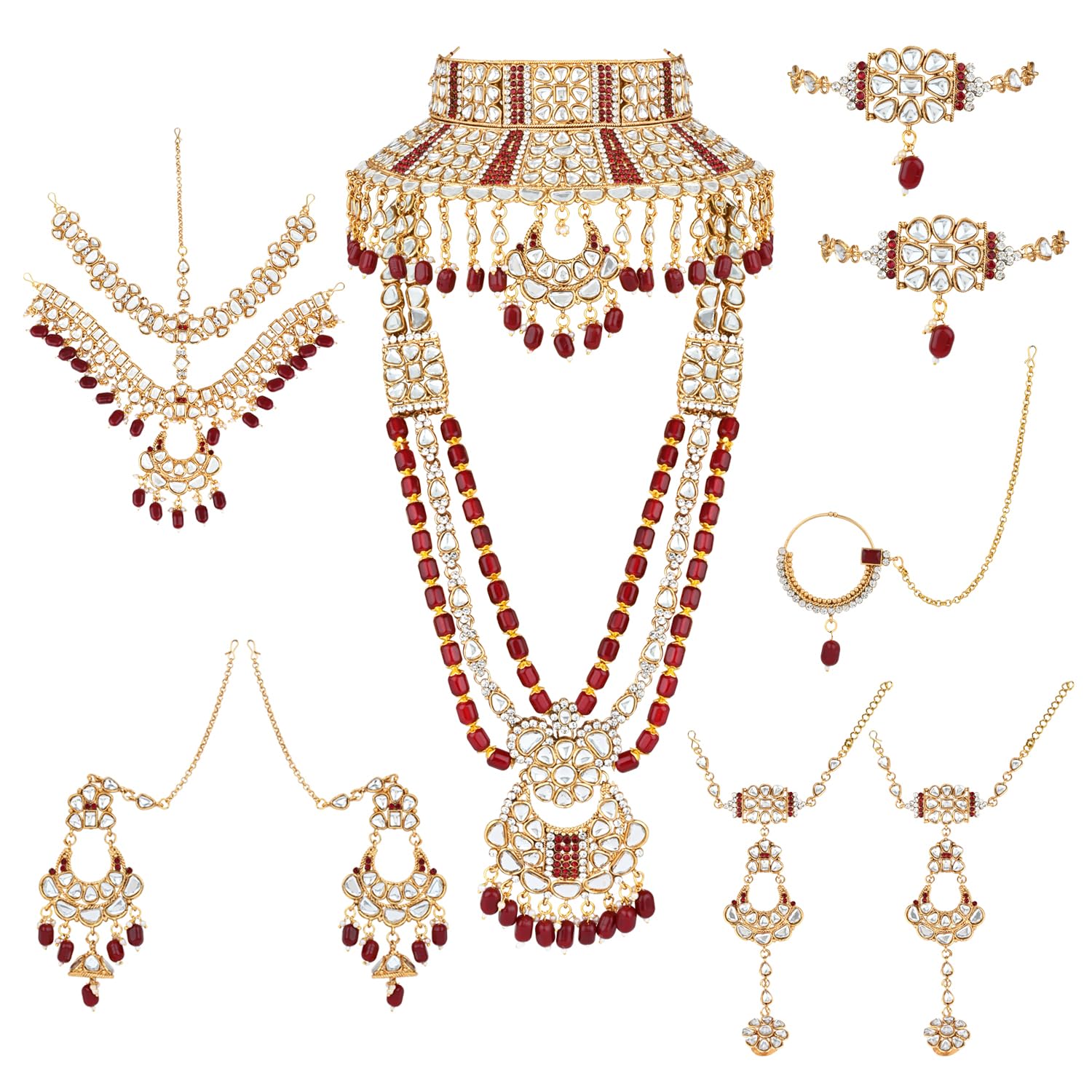 I Jewels Wedding Collection Traditional Ethnic Gold Plated Pearl & Kundan Stone Work Bridal Jewellery Set For Women (Maroon) (BLP035M) (B0CTXGLH59) Amazon Price History, Amazon Price Tracker