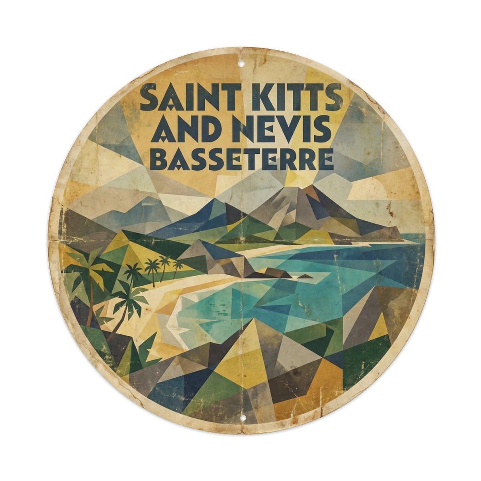 Saint Kitts And Nevis Baseterre Caribbean Island Cubist Metal Tin Sign