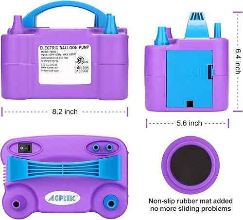 Miniatura 9 de AGPTEK Electric Air Balloon Pump, 110V 600W Rose Red Portable Dual Nozzle InflatorBlower for Party Decoration