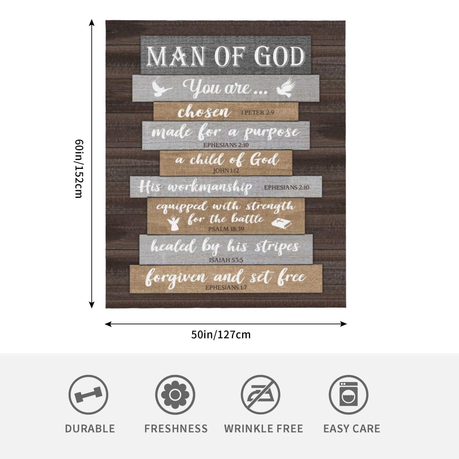 Christian Gifts for Men, Religious Gifts for Men, Fathers Day Christian Dad Gift, Catholic Gifts, Spiritual Inspirational Bible Gifts, Birthday Encouragement Baptism Gift, Man of God Blanket 60"x50"