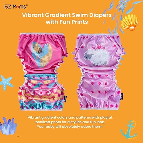 Miniatura 2 de EZ Moms Pañales de natación reutilizables para bebé, 2 unidades, talla única, ajustable, lavable, para recién nacidos, con una toalla de gamuza para