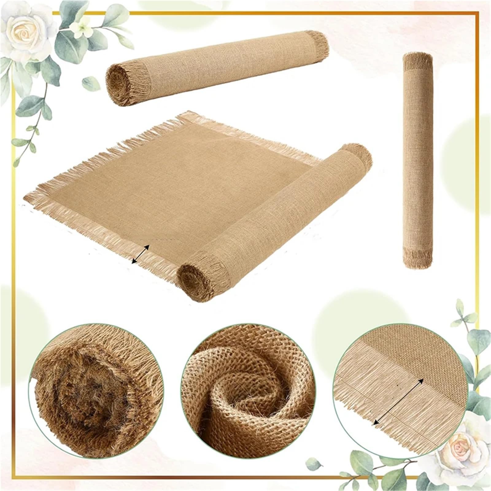 Tapis de Mariage Tapis d'allée de Mariage en Toile Jute Rustique avec Bordure frangée, Tapis Piste for décoration fête ou Douche Nuptiale(Tassel A,6m,30.0cm)
