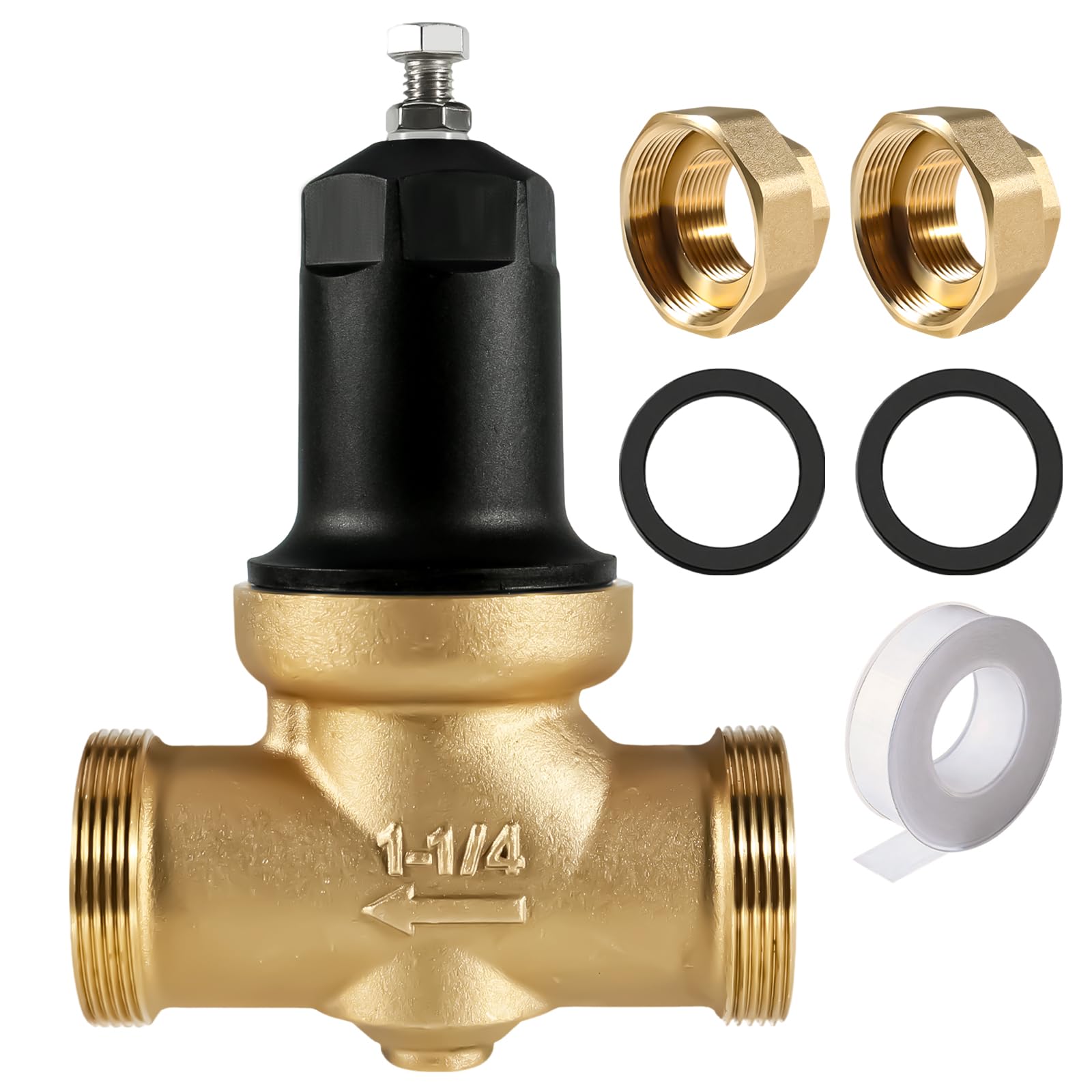 Photo 1 of 1-1/4 Inch 114-NR3XL Pressure Reducing Valve with Stainless Steel Screen,2 gaskets,Dual Union NPT Connections,Brass Water Pressure Regulator Compatible with Zurn for House/Commercial Water Supply
