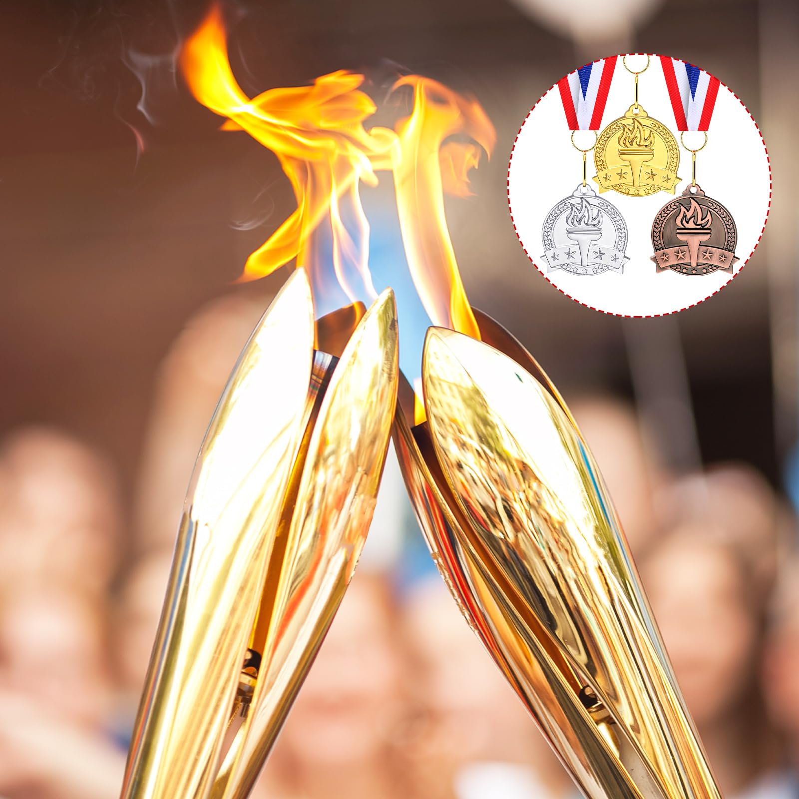 Landical Gold Silber Bronze Award Medaillen Bulk Torch Gewinner Medaillen Preis mit Nackenband für Erwachsene, Wettbewerbe, Spiele, Sportveranstaltungen, Partygeschenke und Dekorationen, 5,1 cm