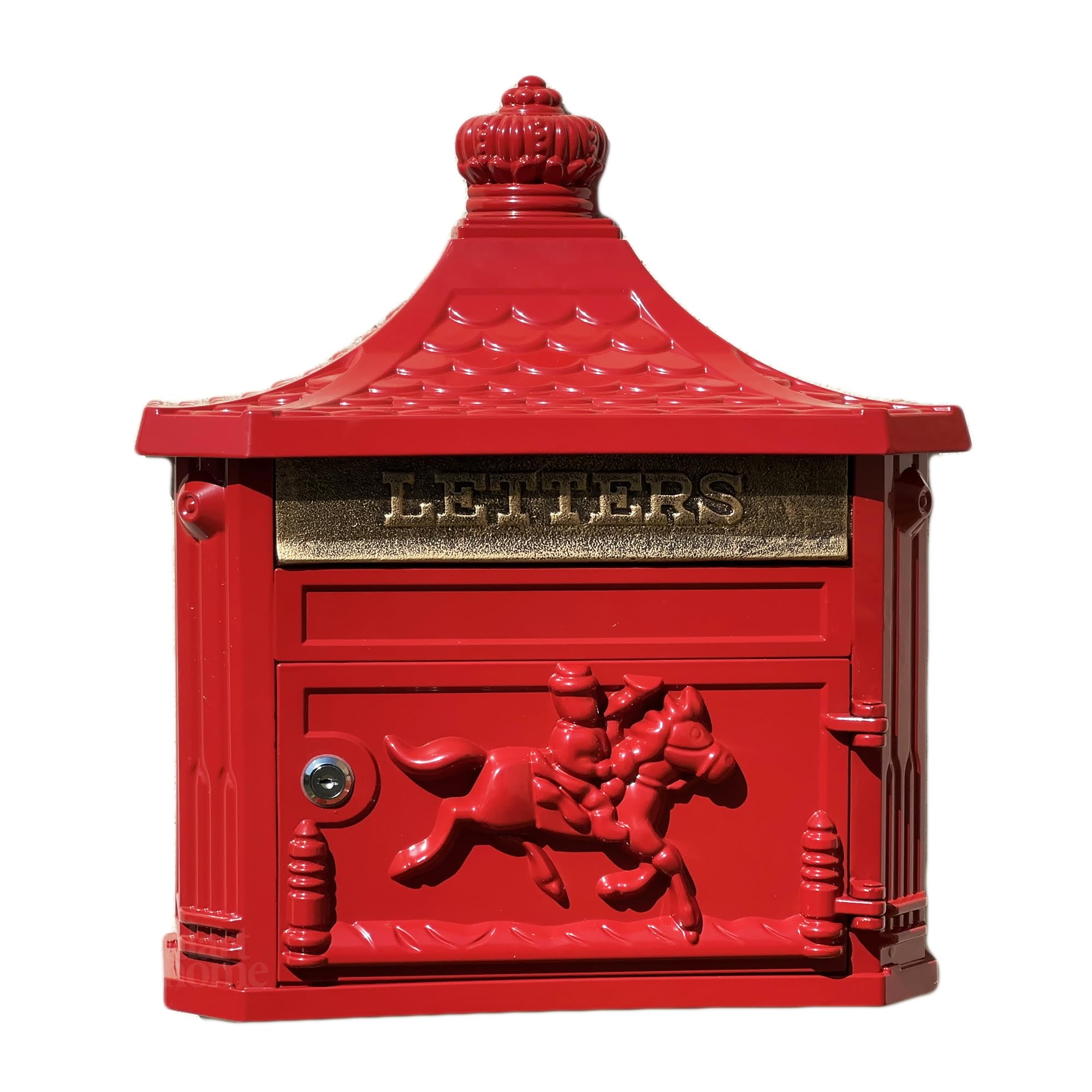 Darthome Red Post Box English Glossy Metal Victorian Locking Letterbox Mail Wall Mounted