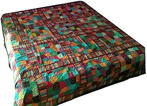 Vista 10 de Rastogi Handicrafts India étnico hecho a mano apliques Jogi trabajo algodón doble cama tamaño Queen multicolor Bedsheet Cover (Multi JAGGING color)