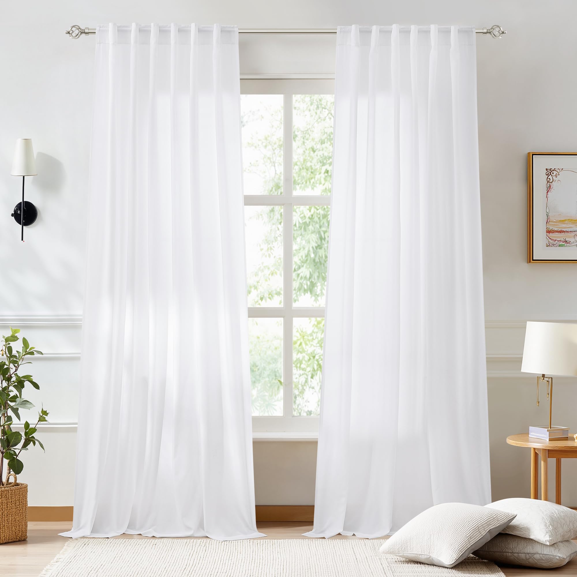 Amazon.com: NICETOWN Non-See-Through White Sheer Curtains 96