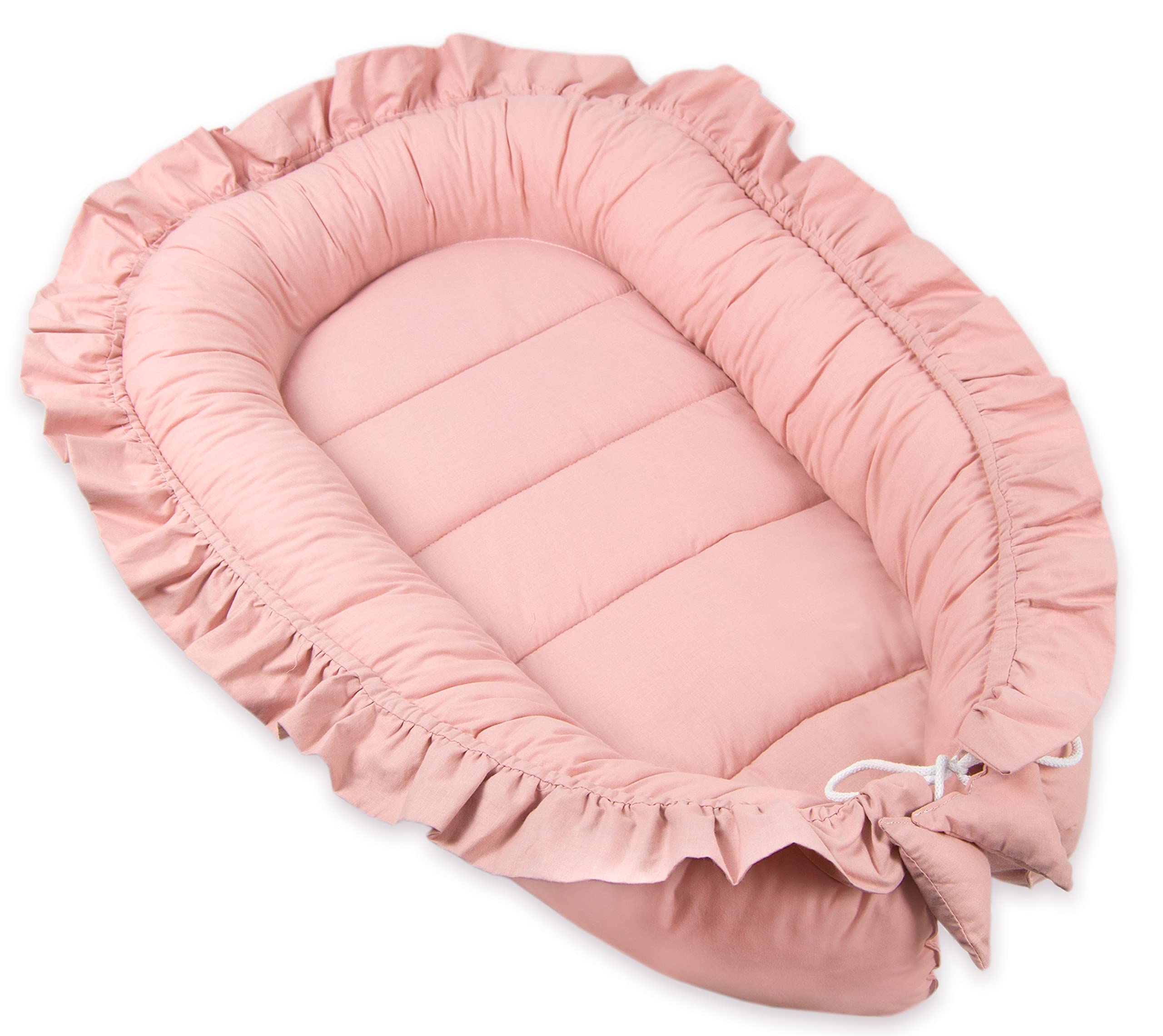 PIMKO Nido de bebé con Volantes Recién Cunas Nido para bebés Reductor de Cuna 100% Algodón babynest (Rosa con Volante)