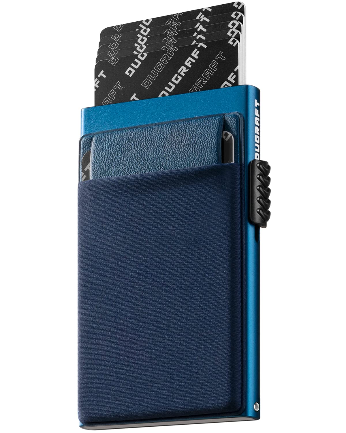 DUGRAFT Men's Pop-Up Credit Card Holder Wallet - Slim RFID Blocking Aluminium Metal Wallet with Coin Pocket, Holds 6+ Cards & Cash | Minimalist Gift Box Included - UK Mens Wallets Essentials, Navy